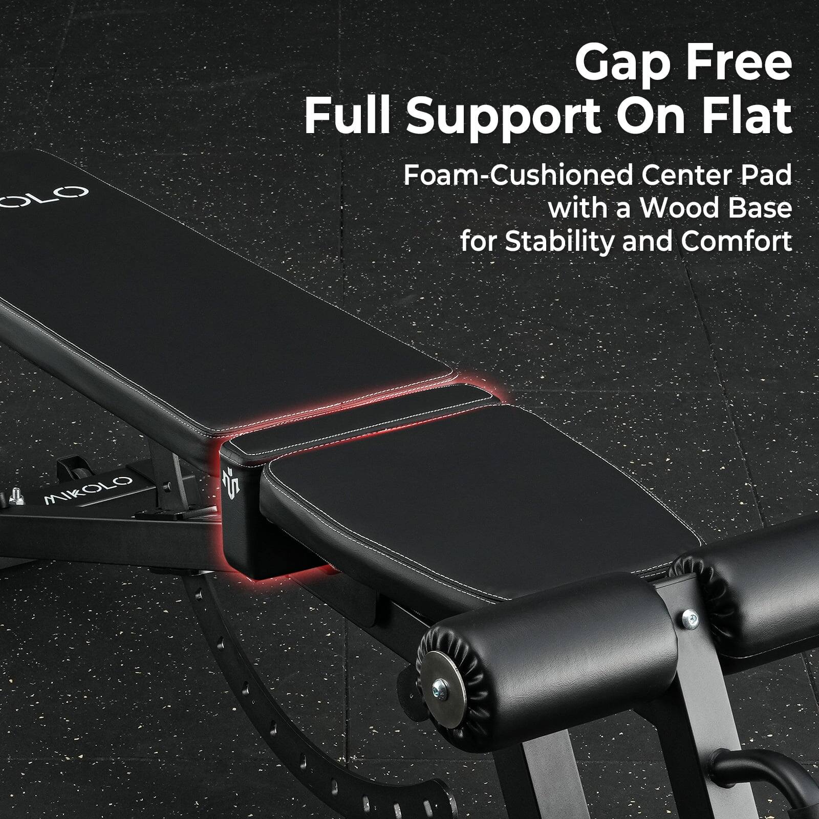 Gap Free  
Full Support On Flat  
Foam-Cushioned Center Pad with a Wood Base for Stability and Comfort