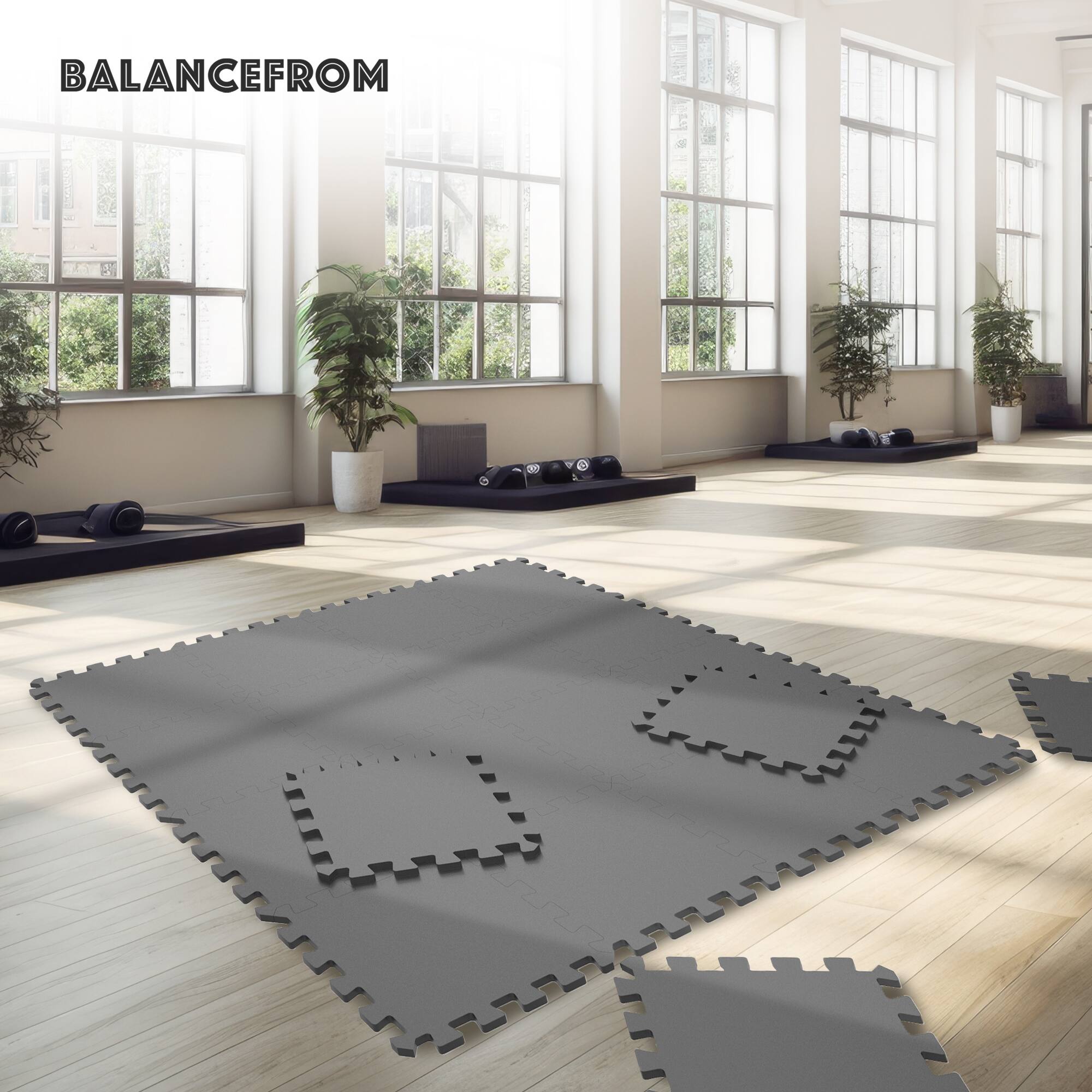 Alt View 3. Everyday Essentials - BalanceFrom Fitness 24 Sq Ft Interlocking EVA Foam Exercise Mat Tiles, Gray - Grey.