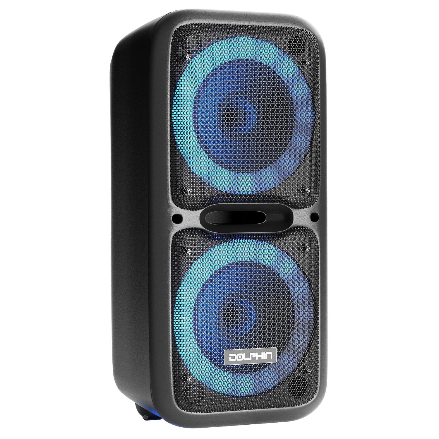 Alt View 1. Dolphin Audio - 3600W Portable Bluetooth Rechargeable BoxParty 2120 Party Speaker, Dual 12" Woofers, Lights, Wired Mic, Remote - Black.