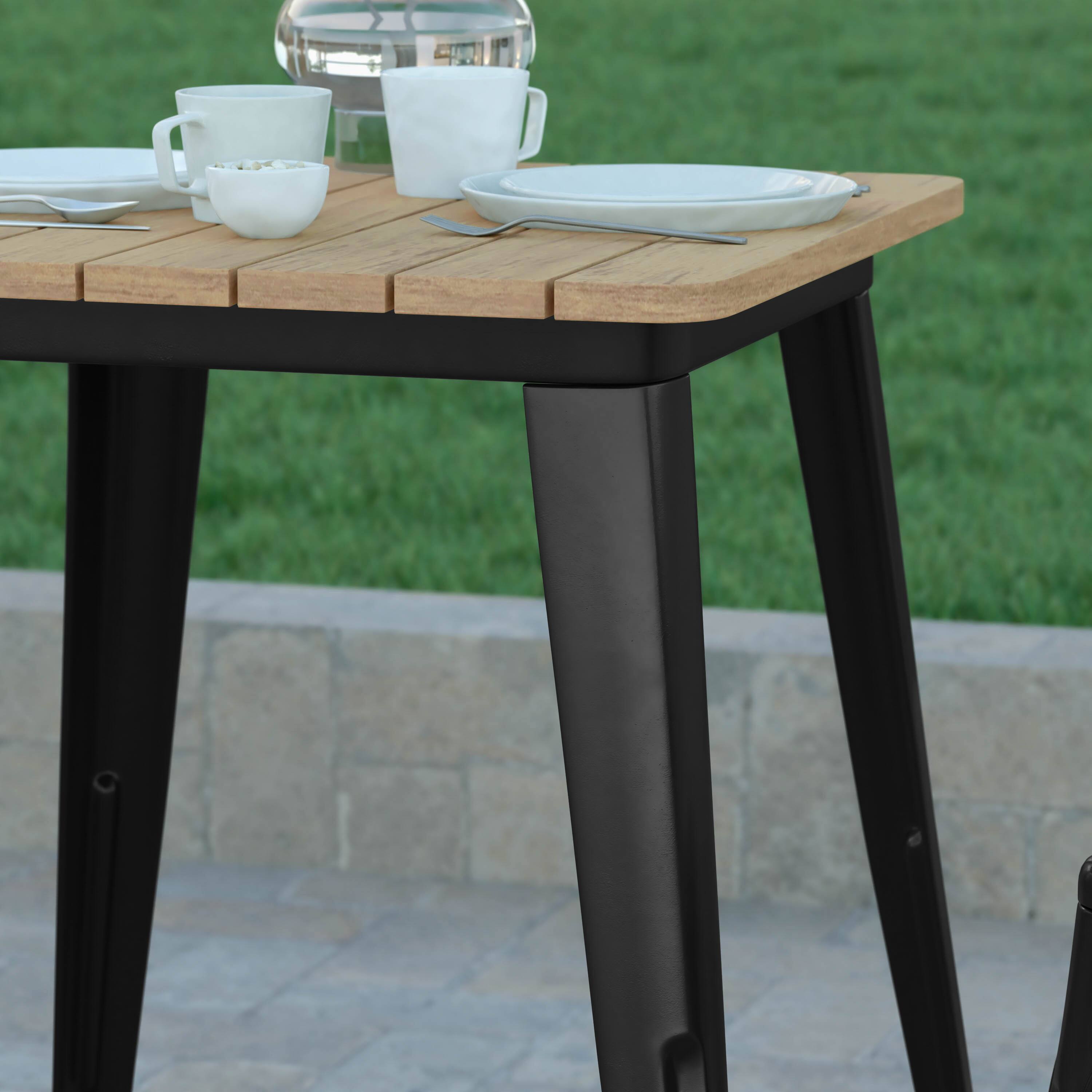 Alt View 4. Emma + Oliver - Drew Indoor/Outdoor Dining Table, 23.75" Square All Weather Poly Resin Top with Steel Base - Brown Top/Black Frame.