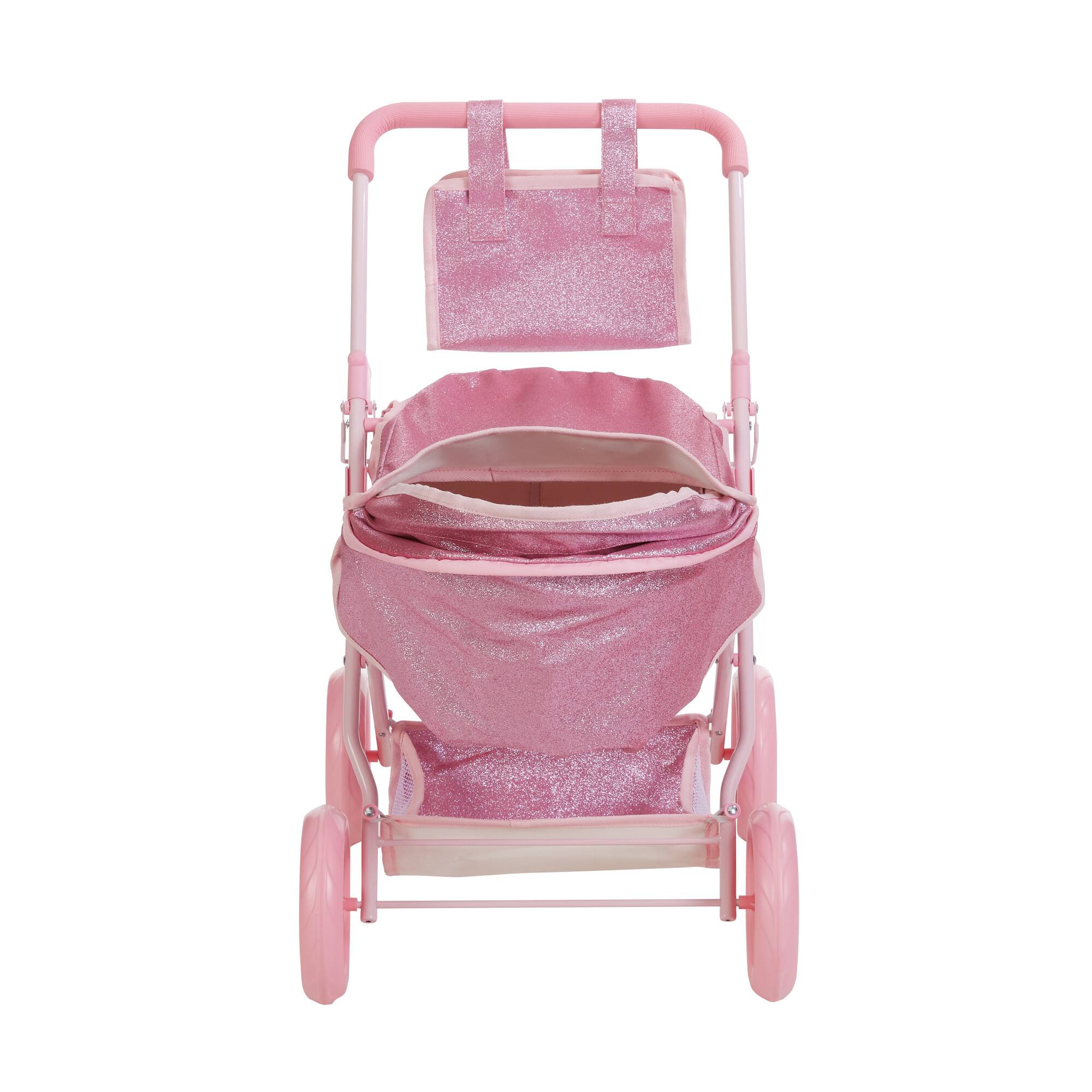 Alt View 5. Teamson Kids - Pink Baby Doll Bassinet Pram with Cover.