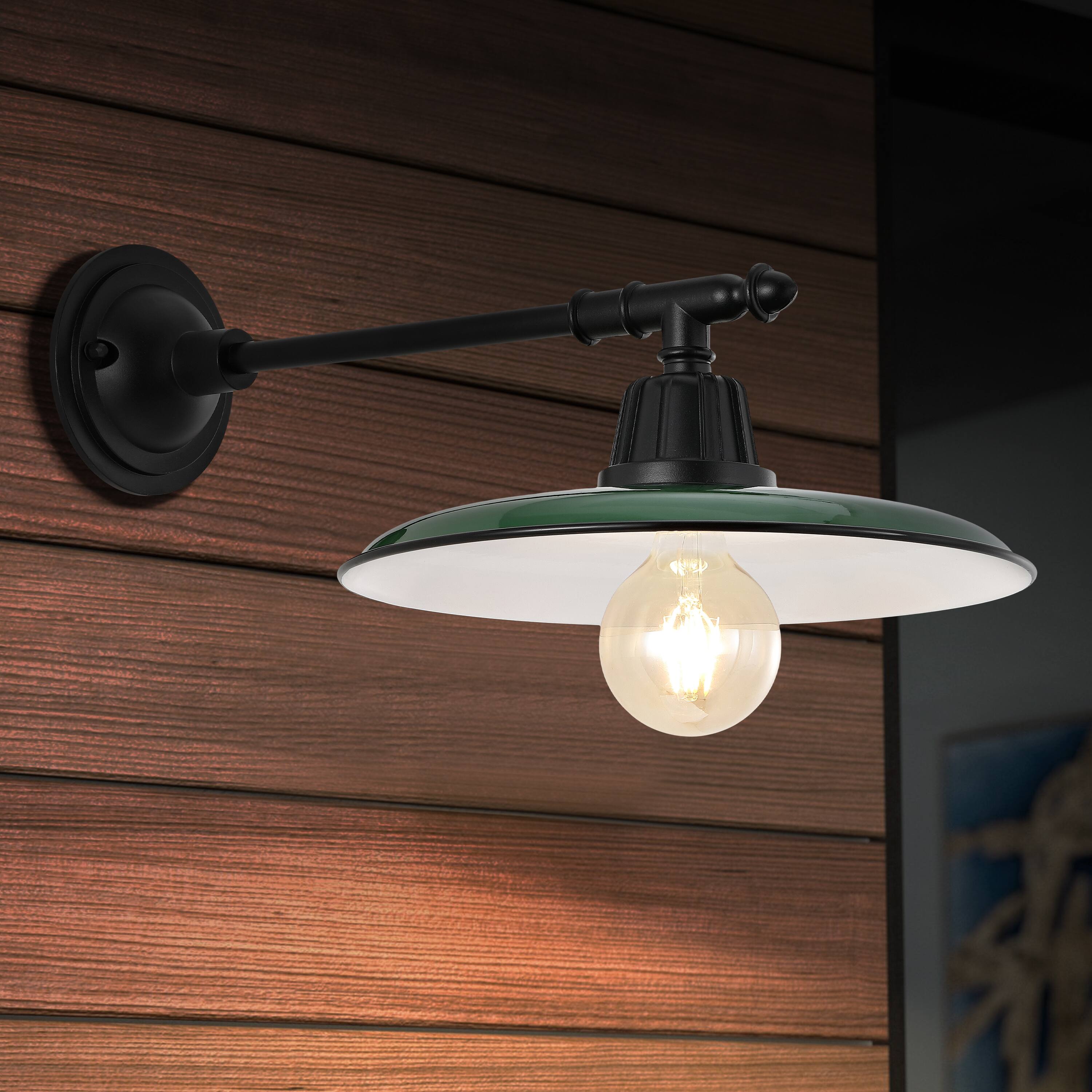 Alt View 7. Jonathan Y - Bonner 12" 1-Light Farmhouse Industrial Indoor/Outdoor Iron LED Victorian Arm Outdoor Sconce, Green - Green/Black.