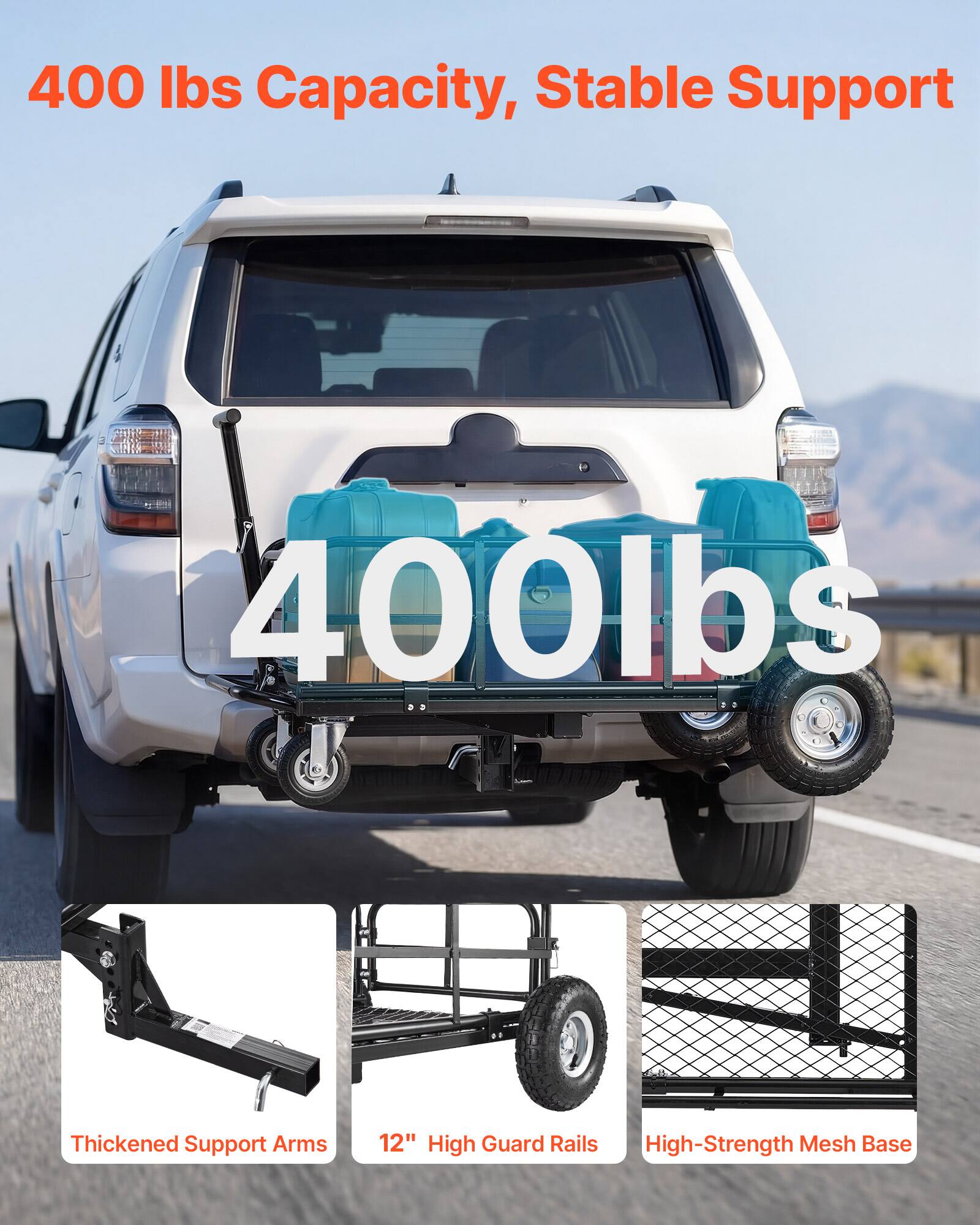 400 lbs Capacity, Stable Support

400 lbs

Thickened Support Arms

12" High Guard Rails

High-Strength Mesh Base