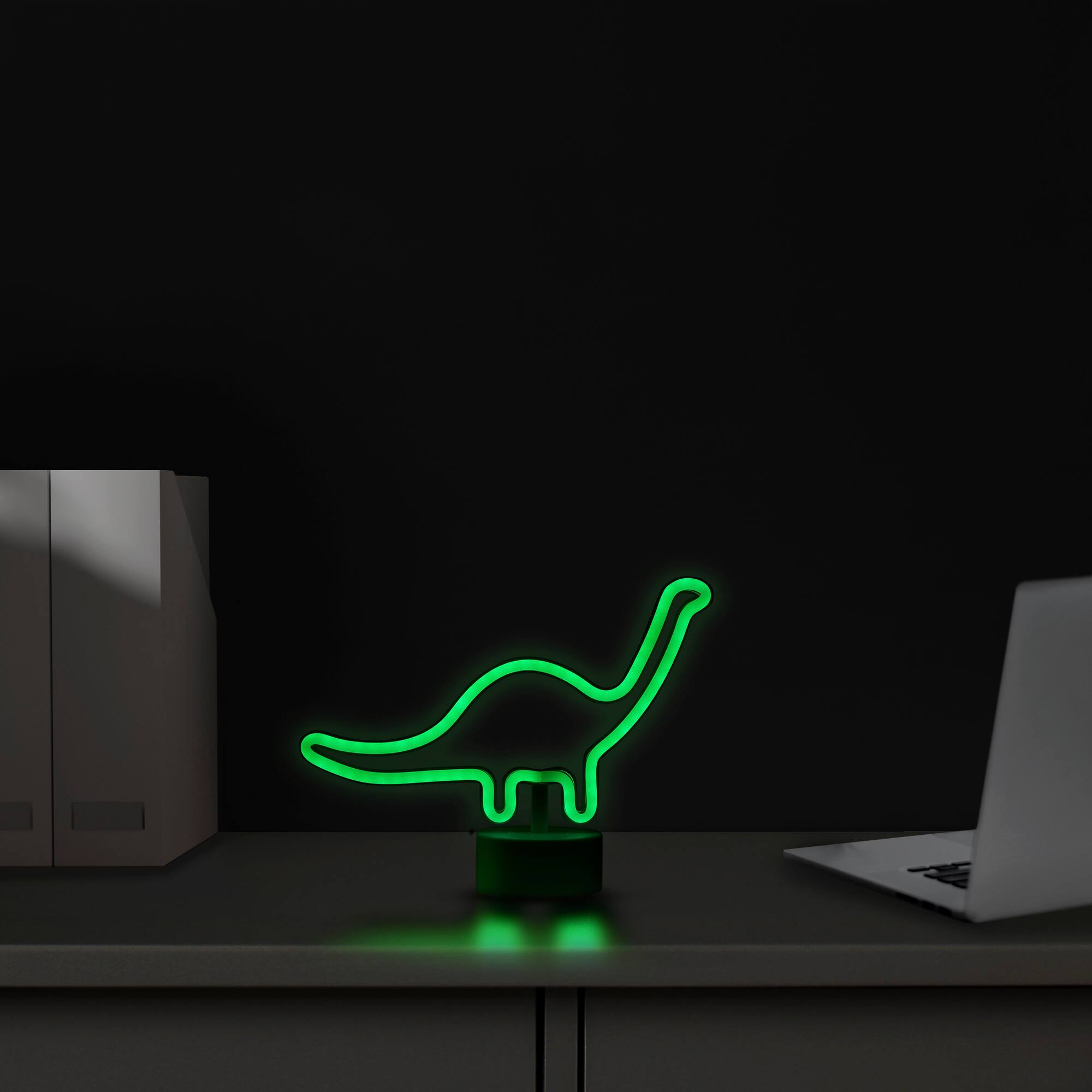 Alt View 2. Northlight - LED Brontosaurus Dinosaur Neon Table Light - 11" - Green - Green.