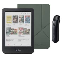 Kobo - Clara Colour (Black) eReader with Black Remote Bundle - 2024 - Misty Green SleepCover
