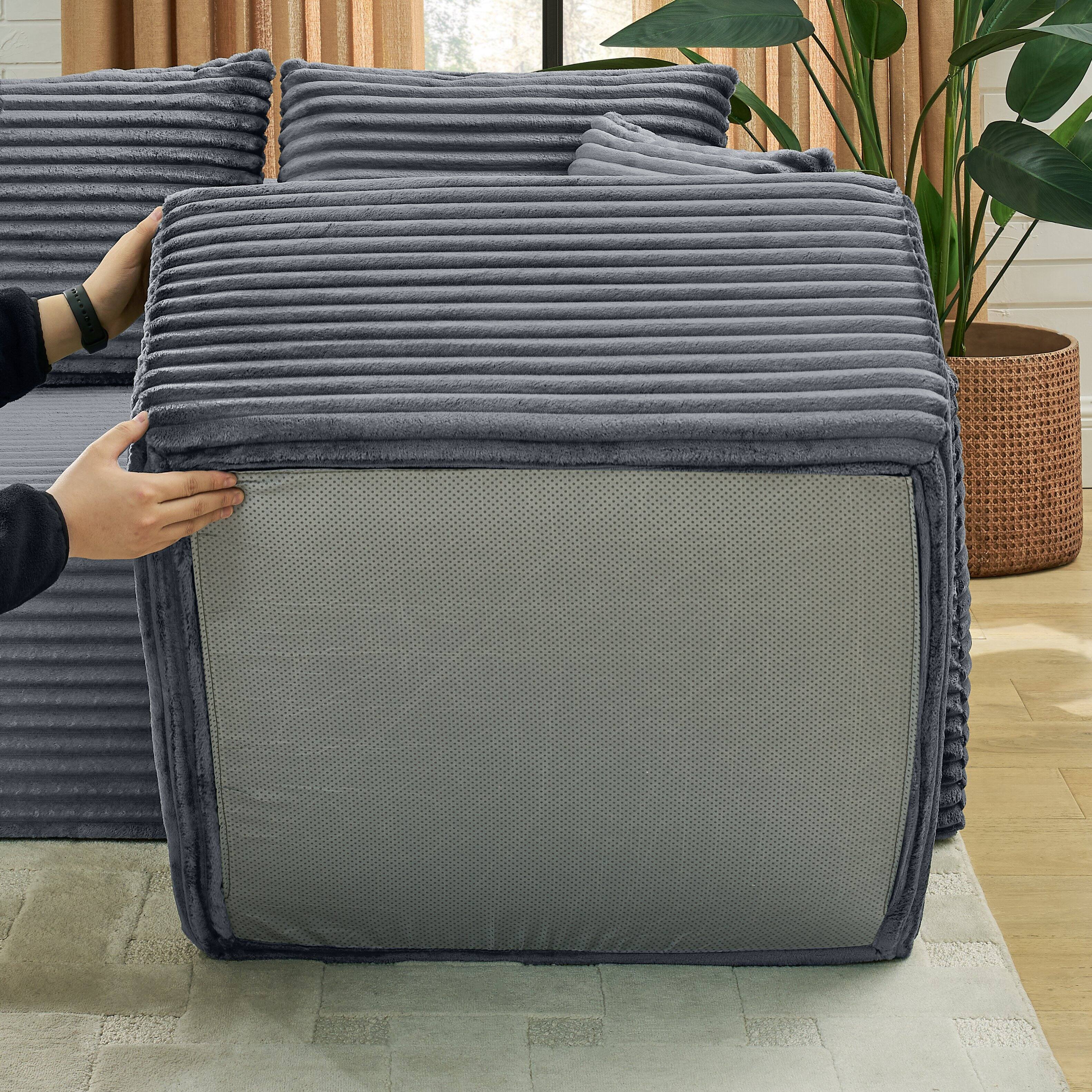 Alt View 1. Anysun - 115" U-Shape Boneless Corduroy Sectional with Chaise & Ottoman-No Assembly, Deep-Seat Modular Cloud Sofa for Living Room - Gray.