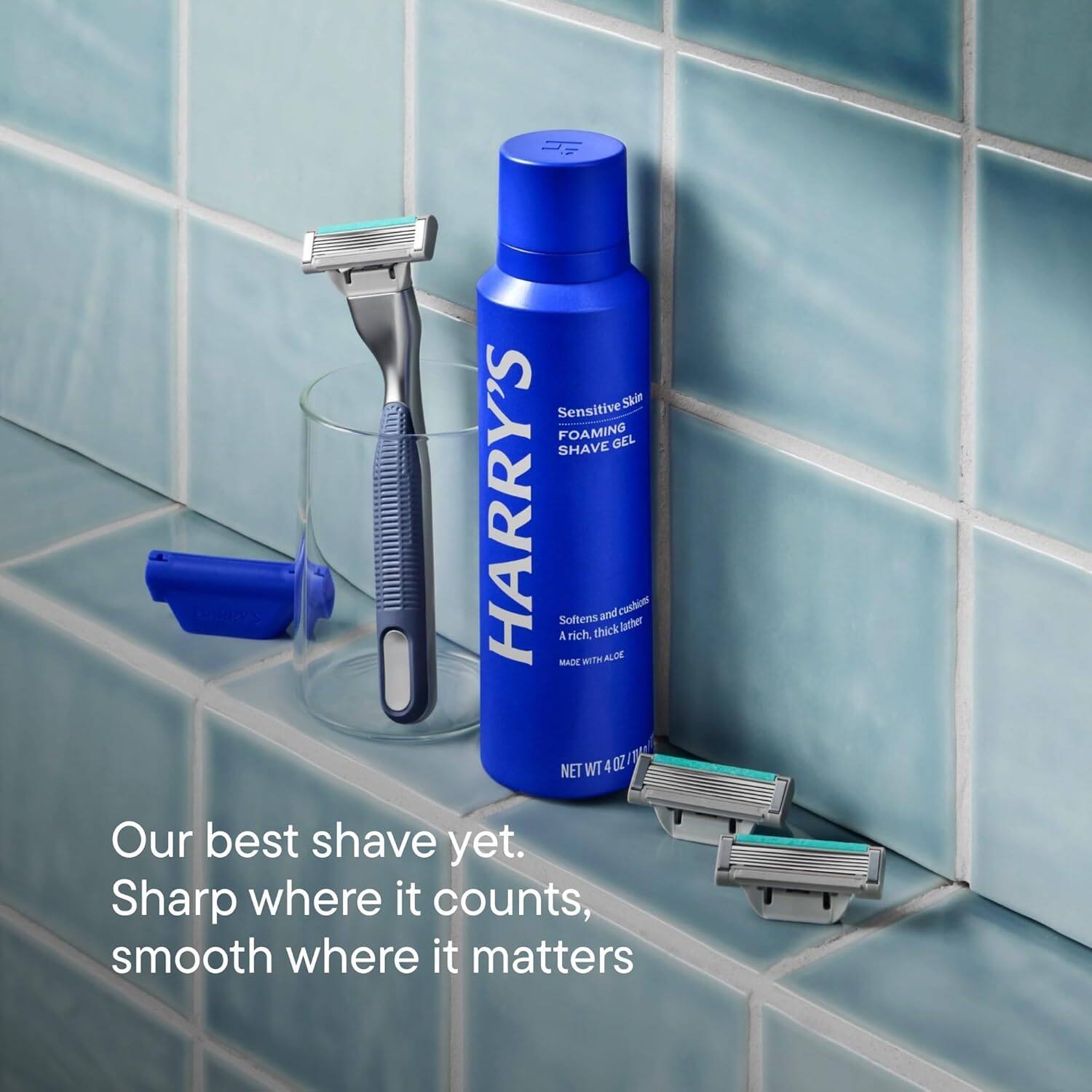 Sensitive Skin Foaming Gel Shave Harry's Softens A Rich, Thick Lather Made With Aloe. Our Best Shave Yet. Sharp Where It Counts, Smooth Where It Matters.