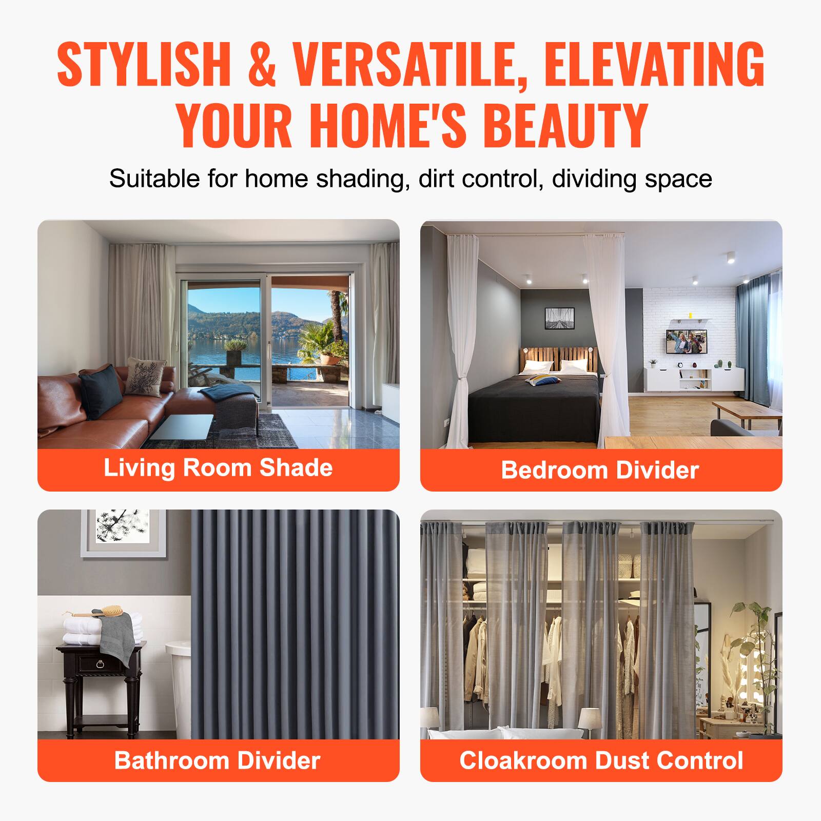 STYLISH & VERSATILE, ELEVATING YOUR HOME'S BEAUTY

Suitable for home shading, dirt control, dividing space

- Living Room Shade
- Bedroom Divider
- Bathroom Divider
- Cloakroom Dust Control