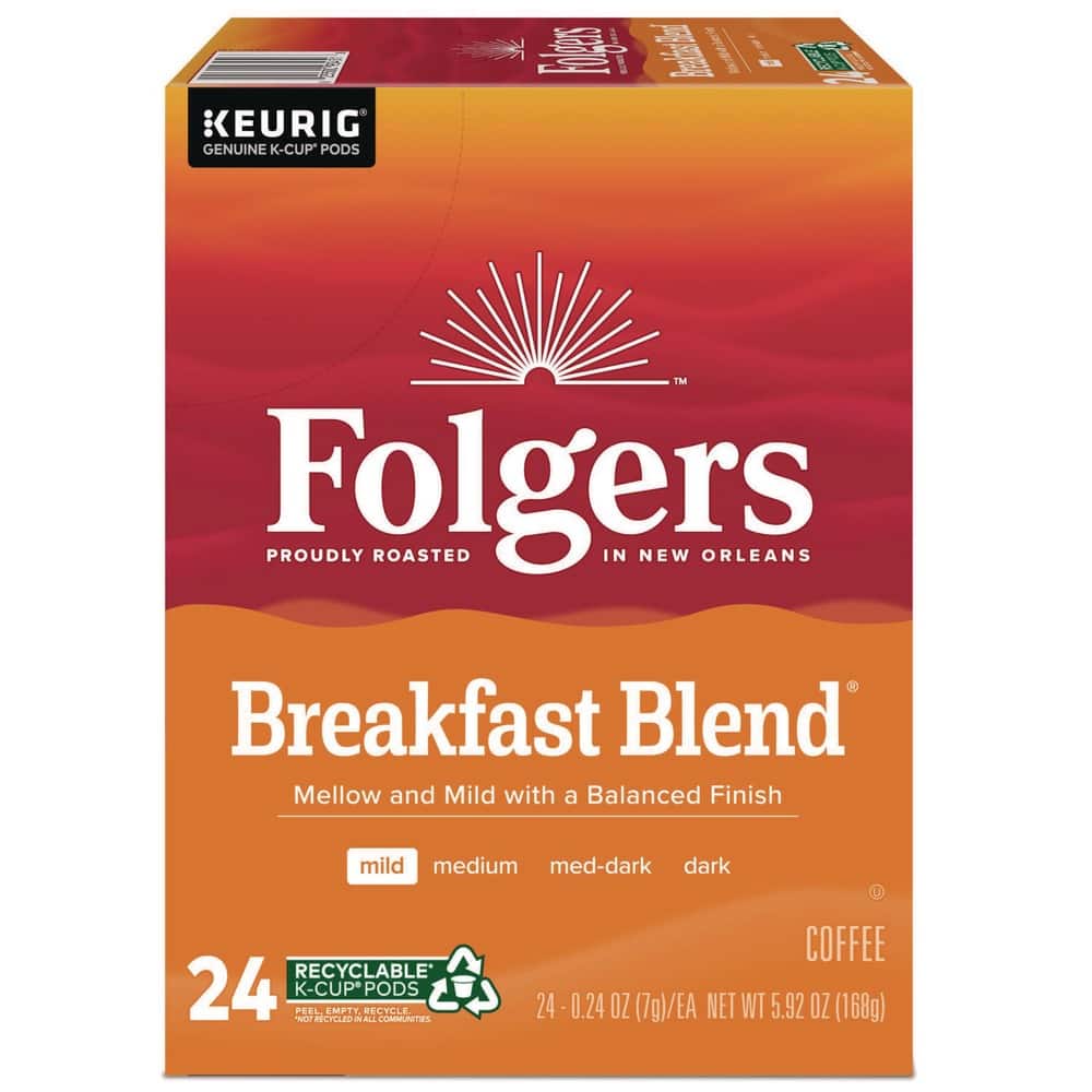 Folgers - Breakfast Blend, Keurig Single-Serve K-Cup Pods, Smooth & Mild Roast Coffee, 24 Count/Box