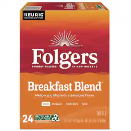 Folgers - Breakfast Blend, Keurig Single-Serve K-Cup Pods, Smooth & Mild Roast Coffee, 24 Count/Box