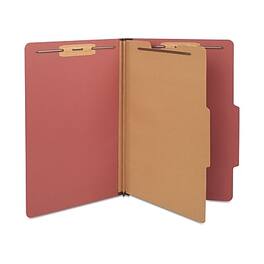 Staples - 30% Recycled Pressboard Classification Folder, 1-Dividers, 1 3/4" Expansion, Legal Size, 10/Box - Red