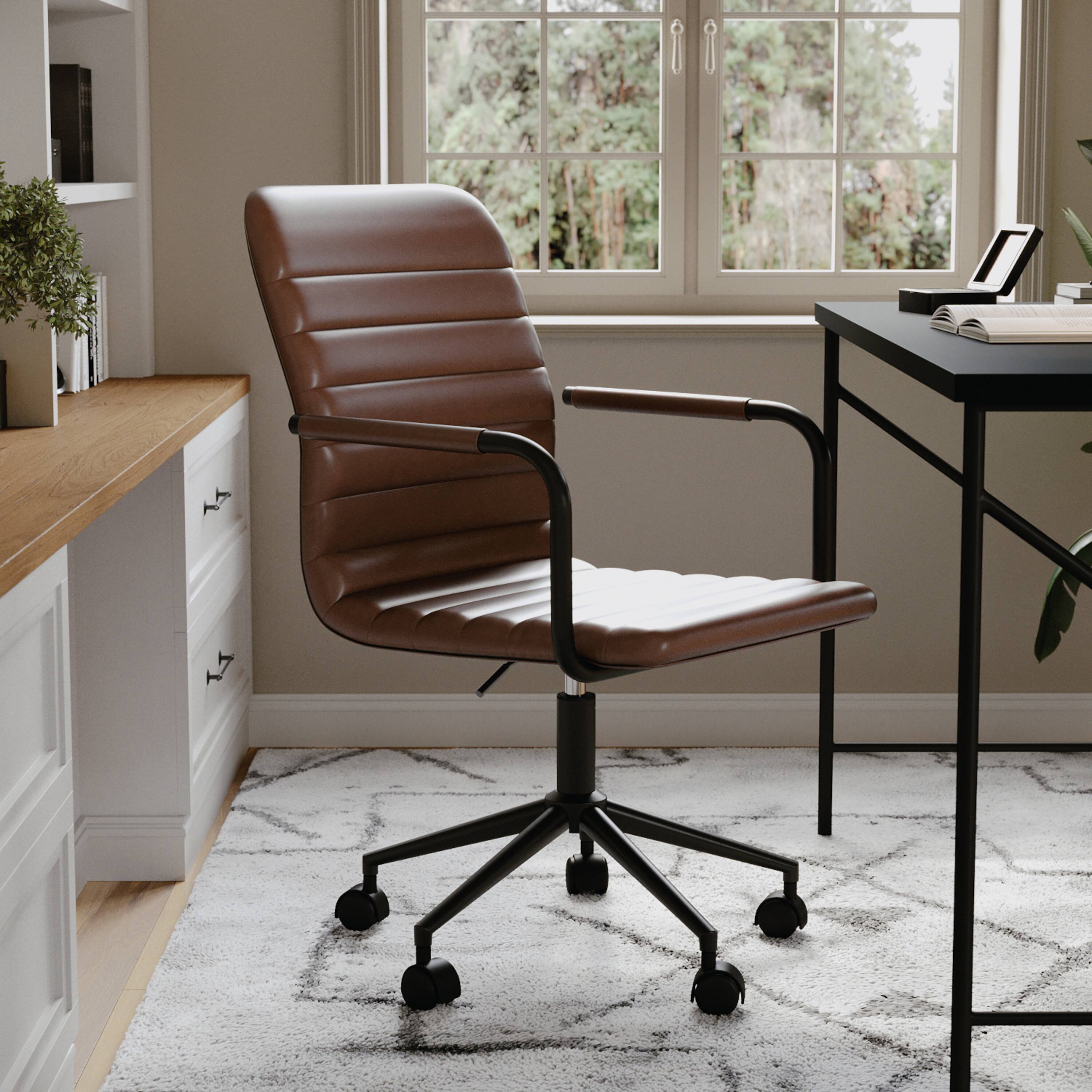 Alt View 15. Martha Stewart - Taytum Faux Leather Office Chair - Saddle Brown Faux Leather/Oil Rubbed Bronze.