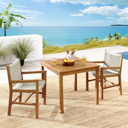 Front. Modway - Vienna 3-Piece Outdoor Patio Teak and Rope Dining Set with Armchairs by Modway - Natural Natural.
