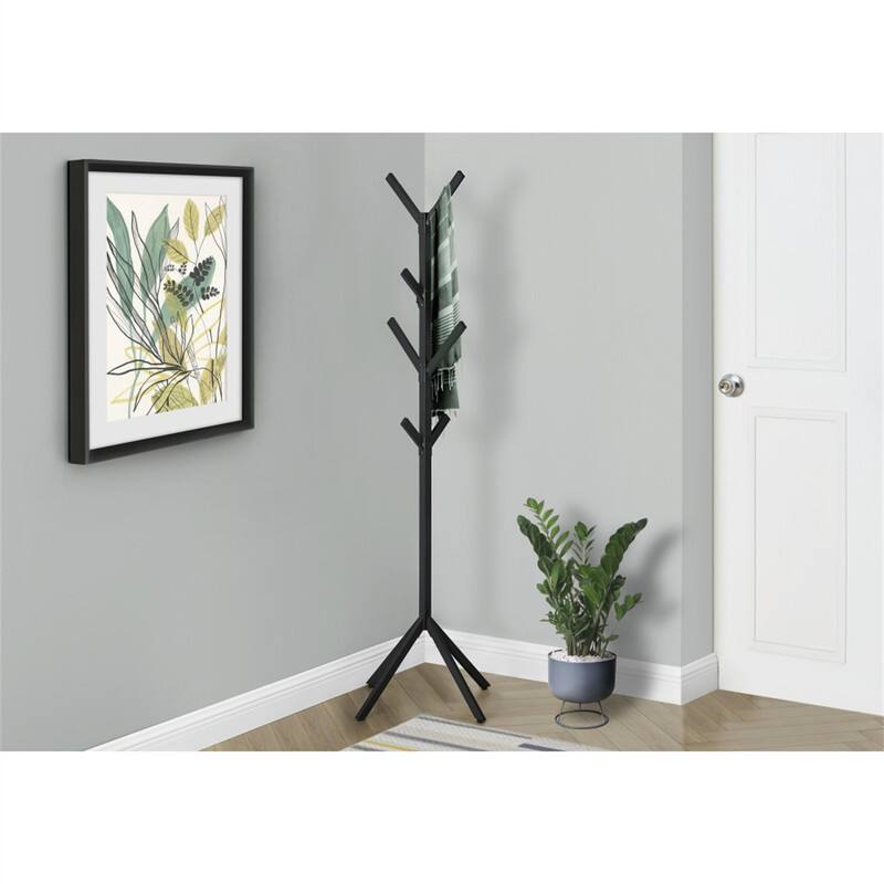 Back. ALEXOUN - Modern Coat Rack, Hall Tree - Free Standing, 8 Hooks, Entryway, 70"h, Bedroom, Black Metal, Contemporary - Black.