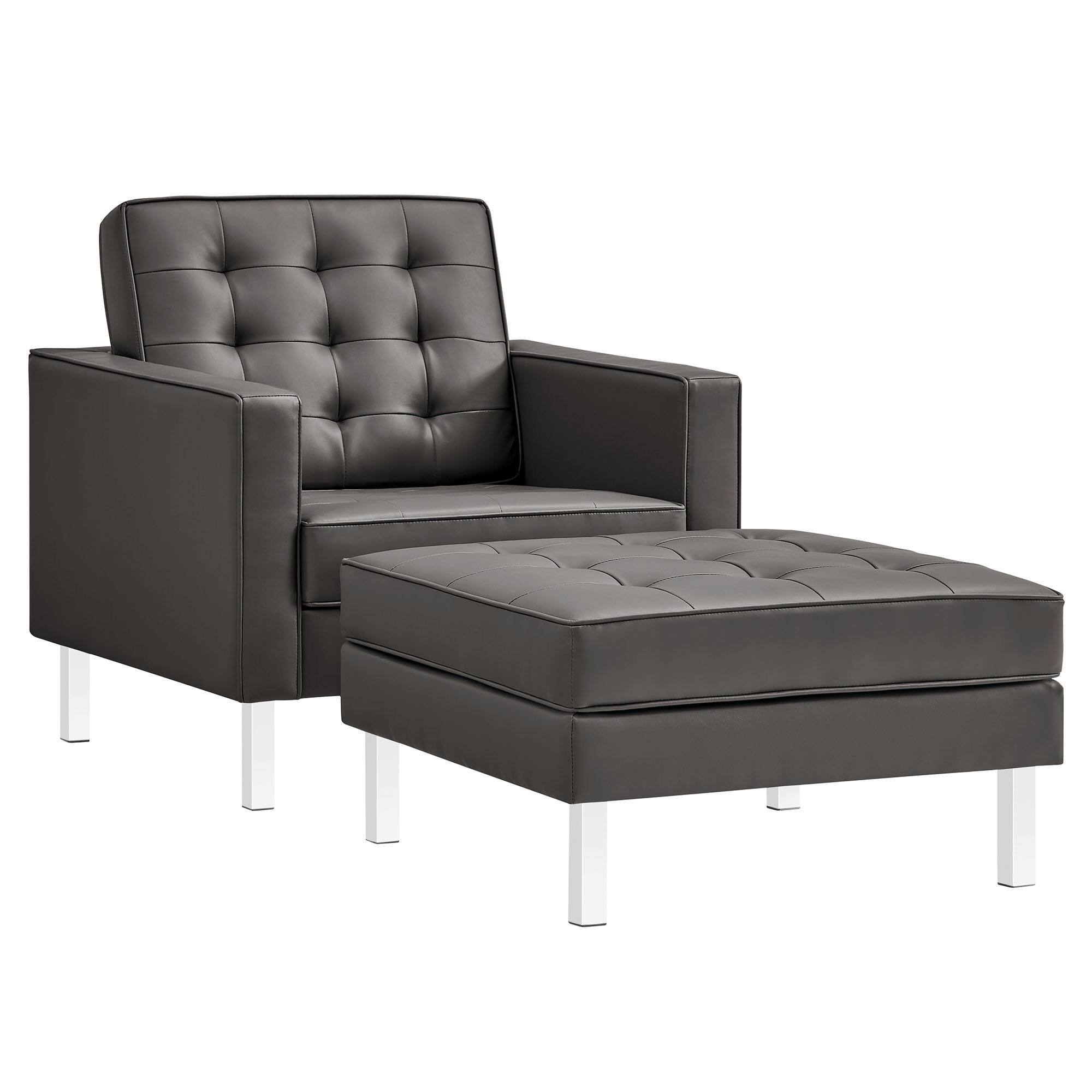 Front. Modway - Loft Tufted Vegan Leather Armchair and Ottoman Set by Modway - 0.