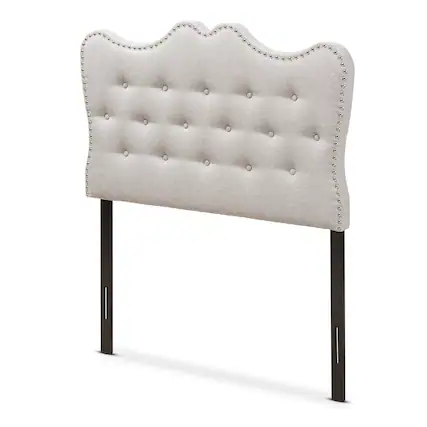 Front. Baxton Studio - Emma Modern and Contemporary Fabric Twin Size Headboard - Greyish Beige.