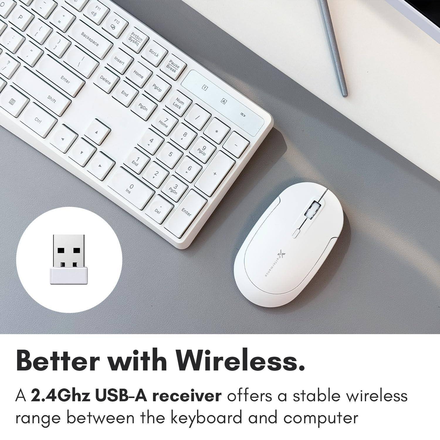 Better with Wireless.

A 2.4Ghz USB-A receiver offers a stable wireless range between the keyboard and computer.