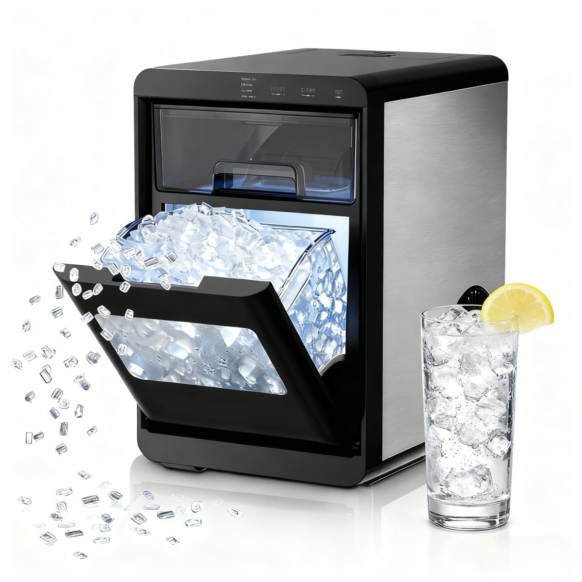 Electactic - 44-lb Ice Per day Portable/Countertop Nugget Ice Maker ( Stainless - Steel