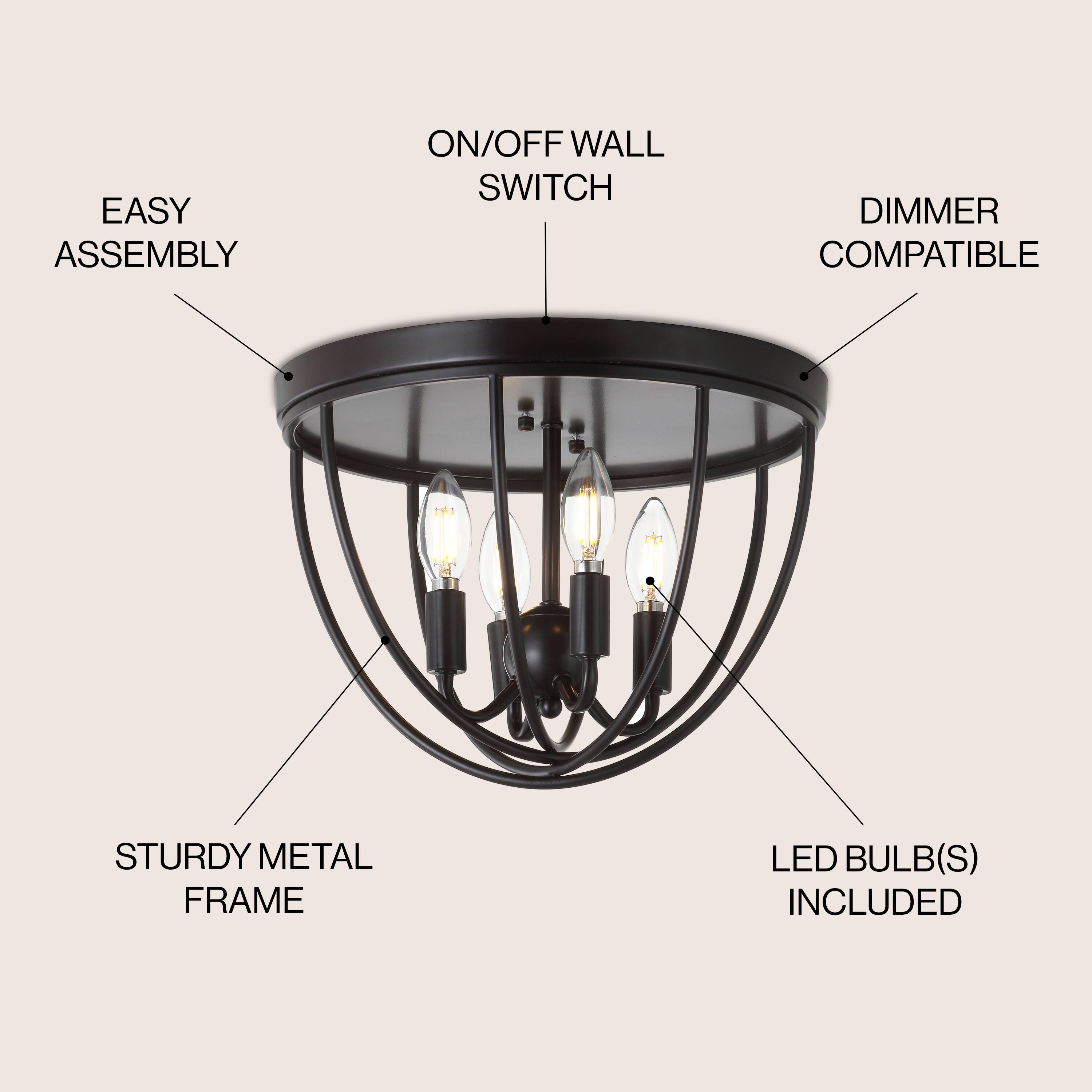 EASY ASSEMBLY ON/OFF WALL SWITCH DIMMER COMPATIBLE STURDY METAL FRAME LED BULB(S) INCLUDED