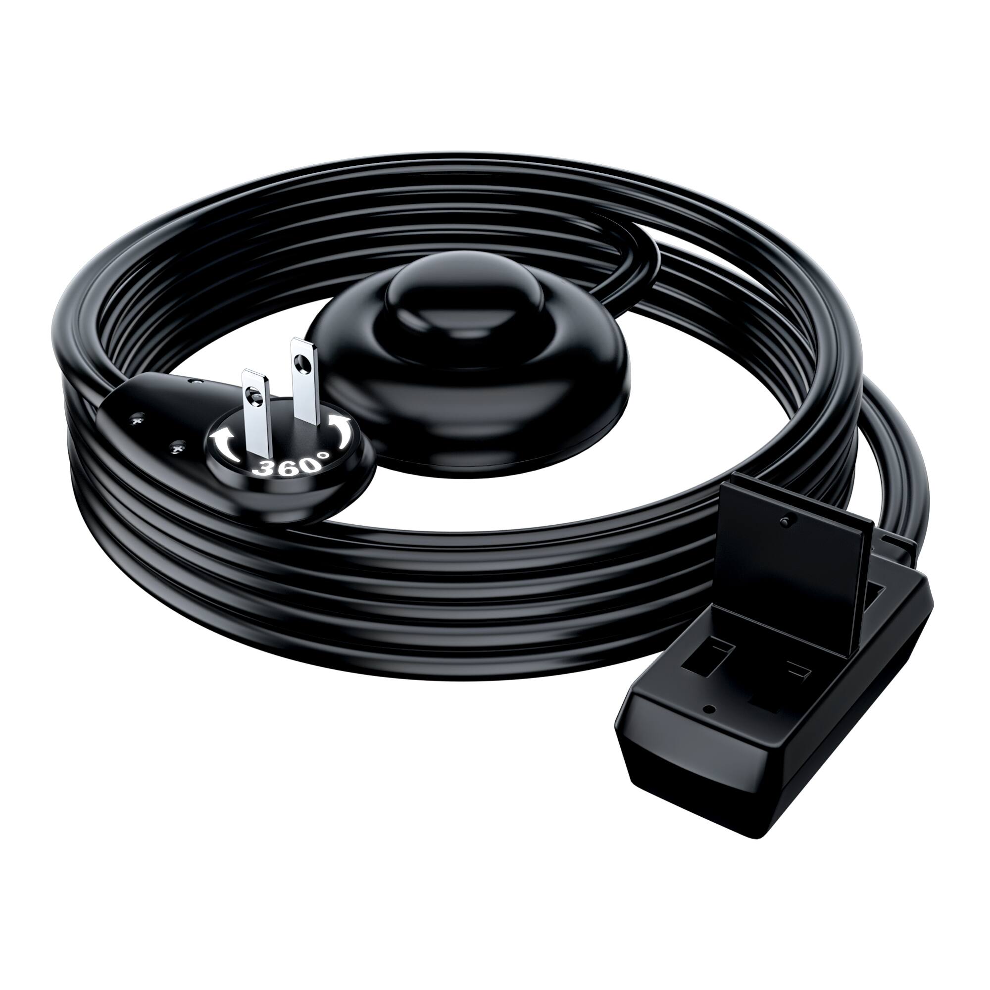 Maximm - 8ft 360° Rotating Flat Plug Extension Cord with on and Off Switch, 2 Prong, 3 Outlets - Black