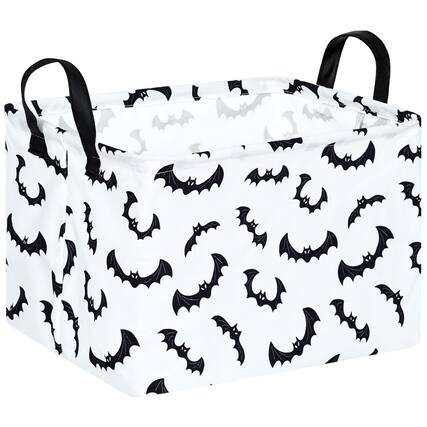 Front. Dapper Styles - Ghost Happy Gift Shelf Storage Basket Organizer Box Clothes Laundry Hamper Toys With Handles - Eyes Bat.