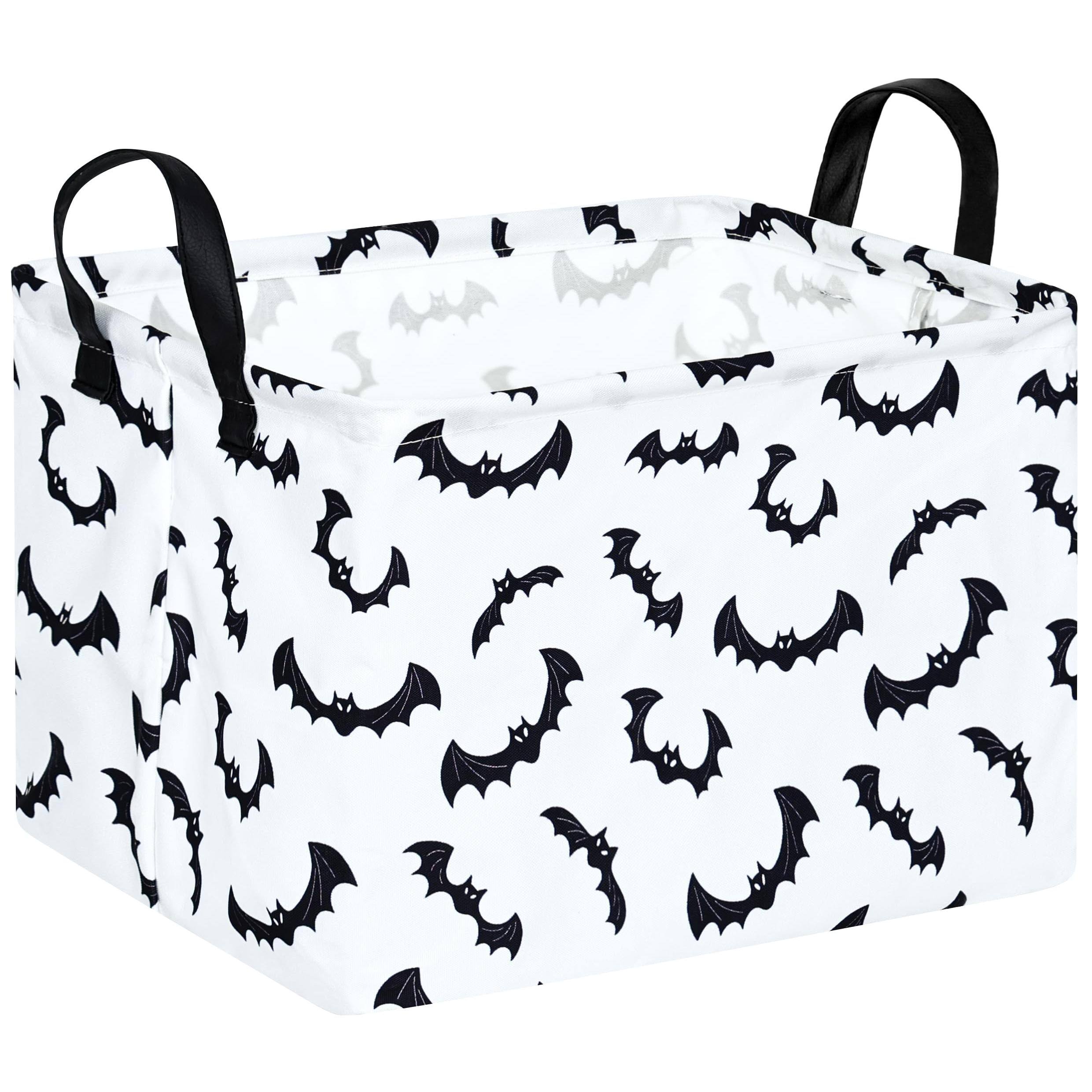 Front. Dapper Styles - Ghost Happy Gift Shelf Storage Basket Organizer Box Clothes Laundry Hamper Toys With Handles - Eyes Bat.