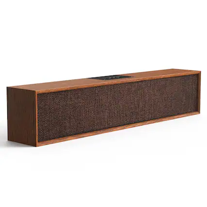 Front. Dazzed Corner - Computer Speakers,Wooden Sound Bar - Brown.