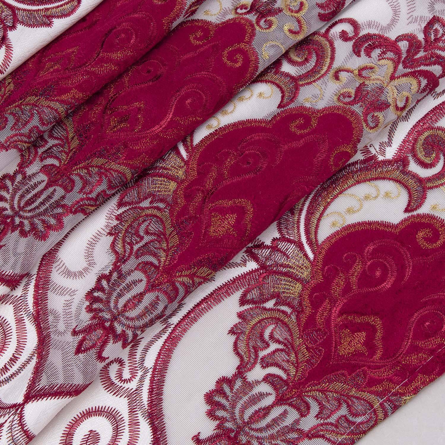 Left. RT Designers Collection - RT Designer Collection Betsy Macrame Rod Pocket Curtain Panel 52" x 84" Burgundy - Burgundy.