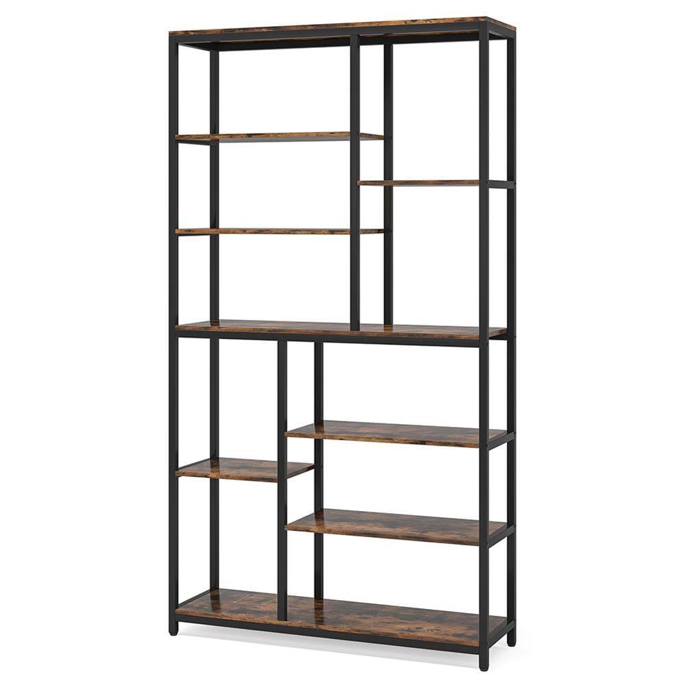 Angle. Kadyn - Kadyn Bookshelf, Storage Shelf, Bookcase,79" Tall Bookshelf, 8-Tier Staggered Etagere Bookcase Shelving Unit - Brown.