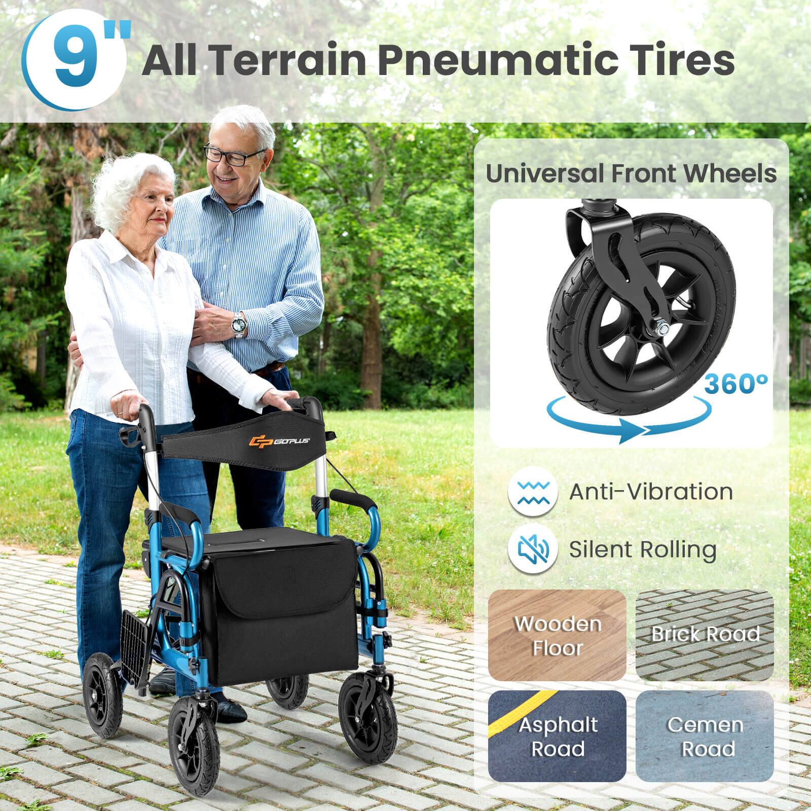 9" All Terrain Pneumatic Tires, Universal Front Wheels 360°, Anti-Vibration, Silent Rolling, Wooden Floor, Brick Road, Asphalt Road, Cement Road