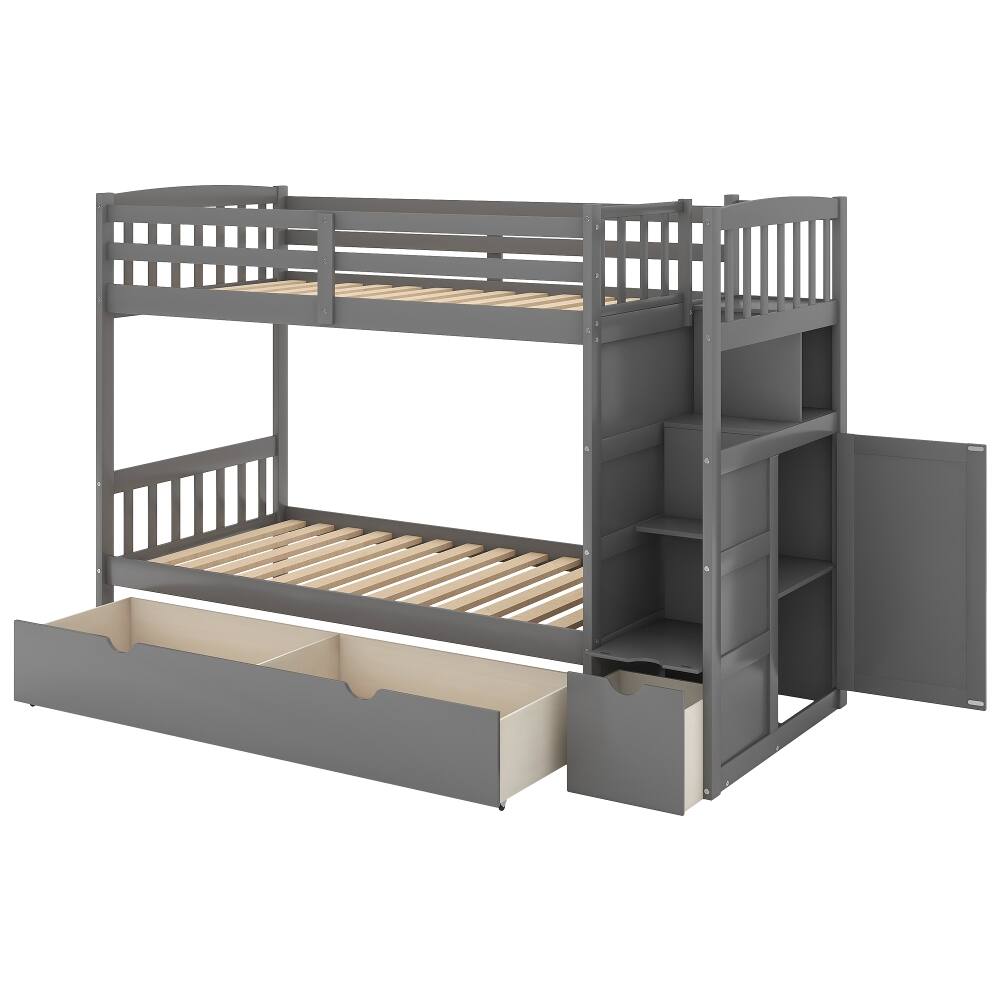 Alt View 4. Loheer - Loheer Twin over Full Bunk Bed with Stairs and Storage Drawers Gray - Gray.
