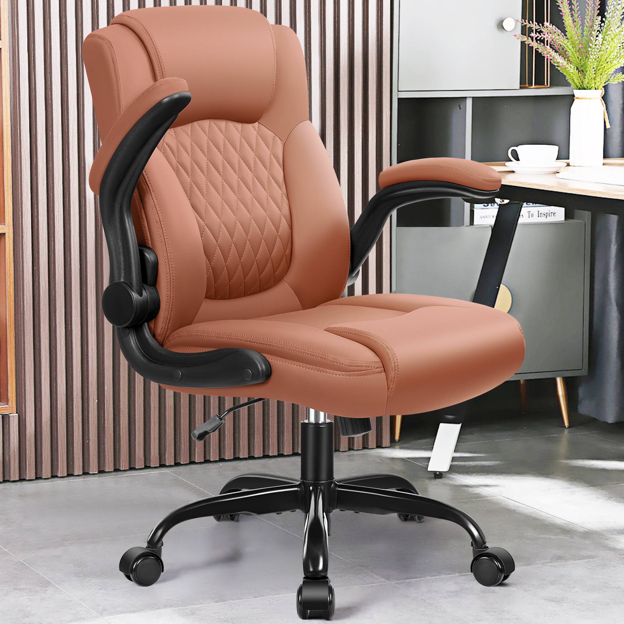 Alt View 6. Brick Attic - Leather Office Chair, PU Home Computer Desk Chairs with Ergonomic Back Support, 360°Swivel Free,Small Gmaing Chair - Brown.
