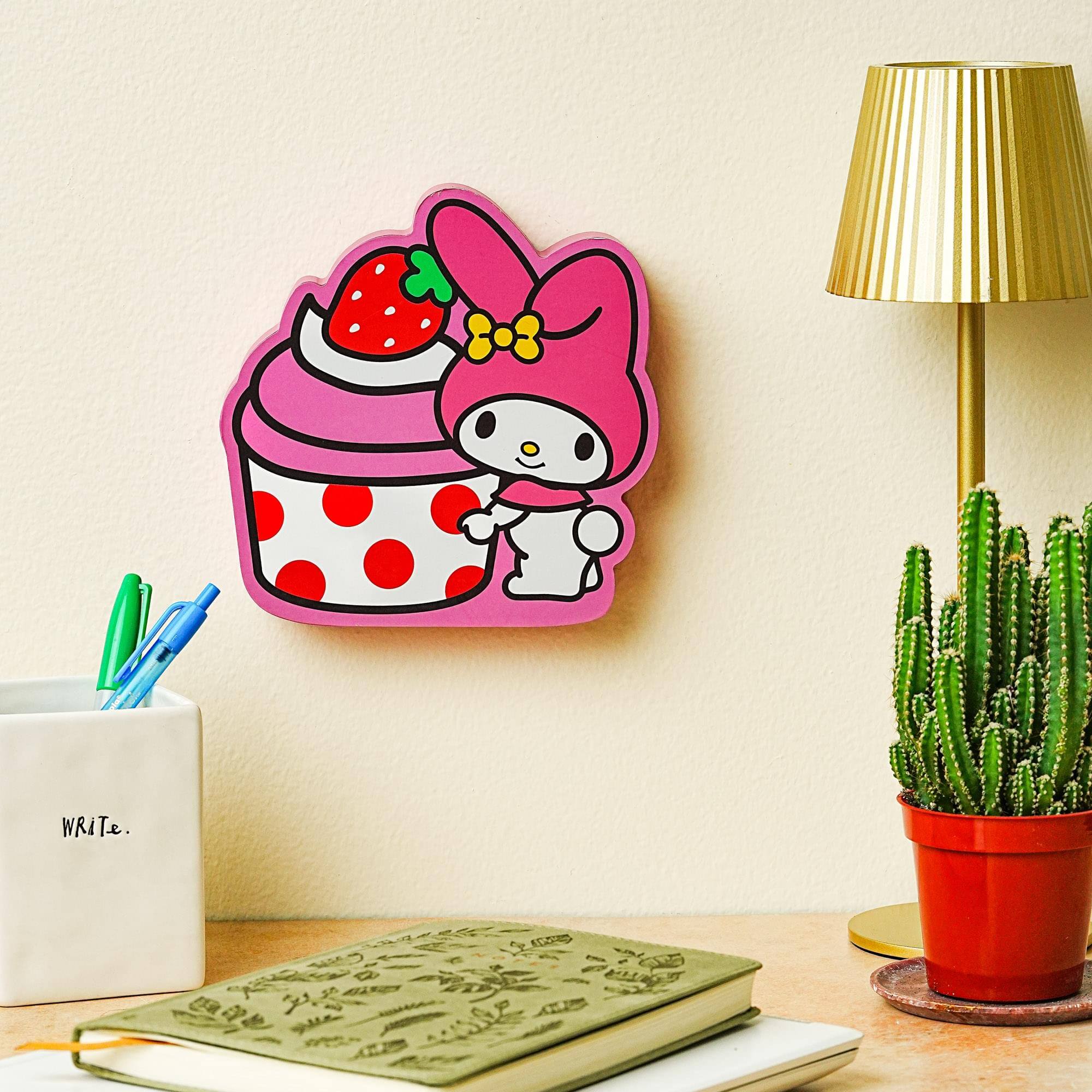 Alt View 4. Silver Buffalo - Sanrio My Melody Strawberry Cupcake Die-Cut Wooden Wall Art Sign | 7 x 8 Inches - Pink.