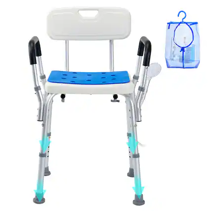 Front. VEVOR - Shower Chair, 400 lbs Capacity, Shower Seat with Back, Adjustable Height Shower Stool - Silver;White.