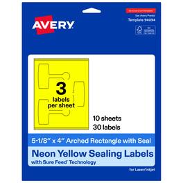 Avery - Avery® Sealing Labels, 5-1/8" x 4", Neon 30 Total - Yellow