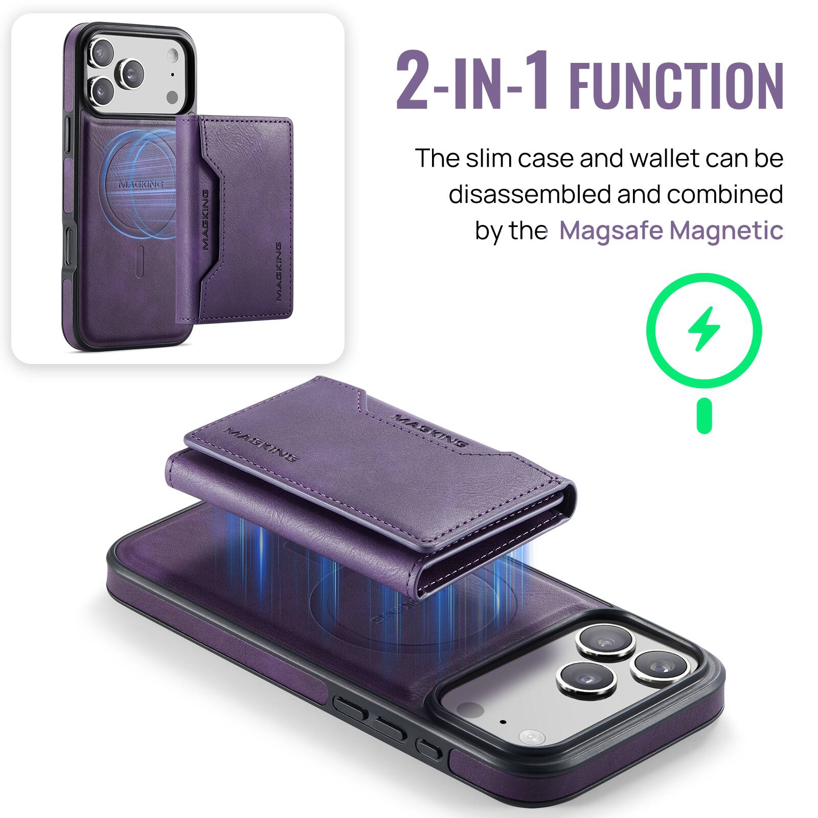 M CE DMIXDAM MACKINE 2-IN-1 FUNCTION  
The slim case and wallet can be disassembled and combined by the Magsafe Magnetic