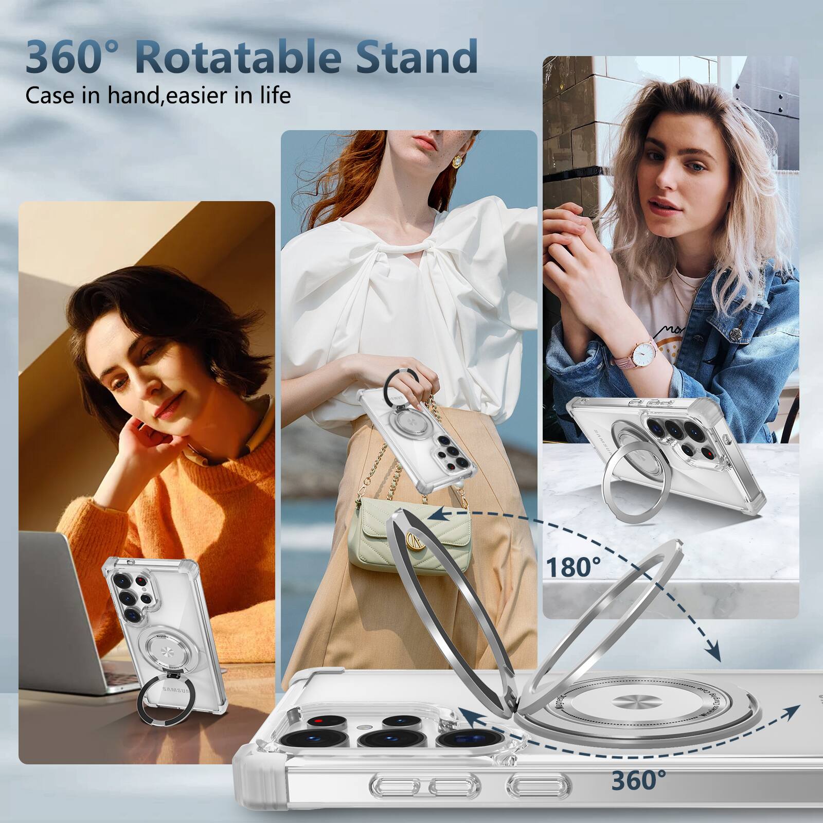 360° Rotatable Stand  
Case in hand, easier in life