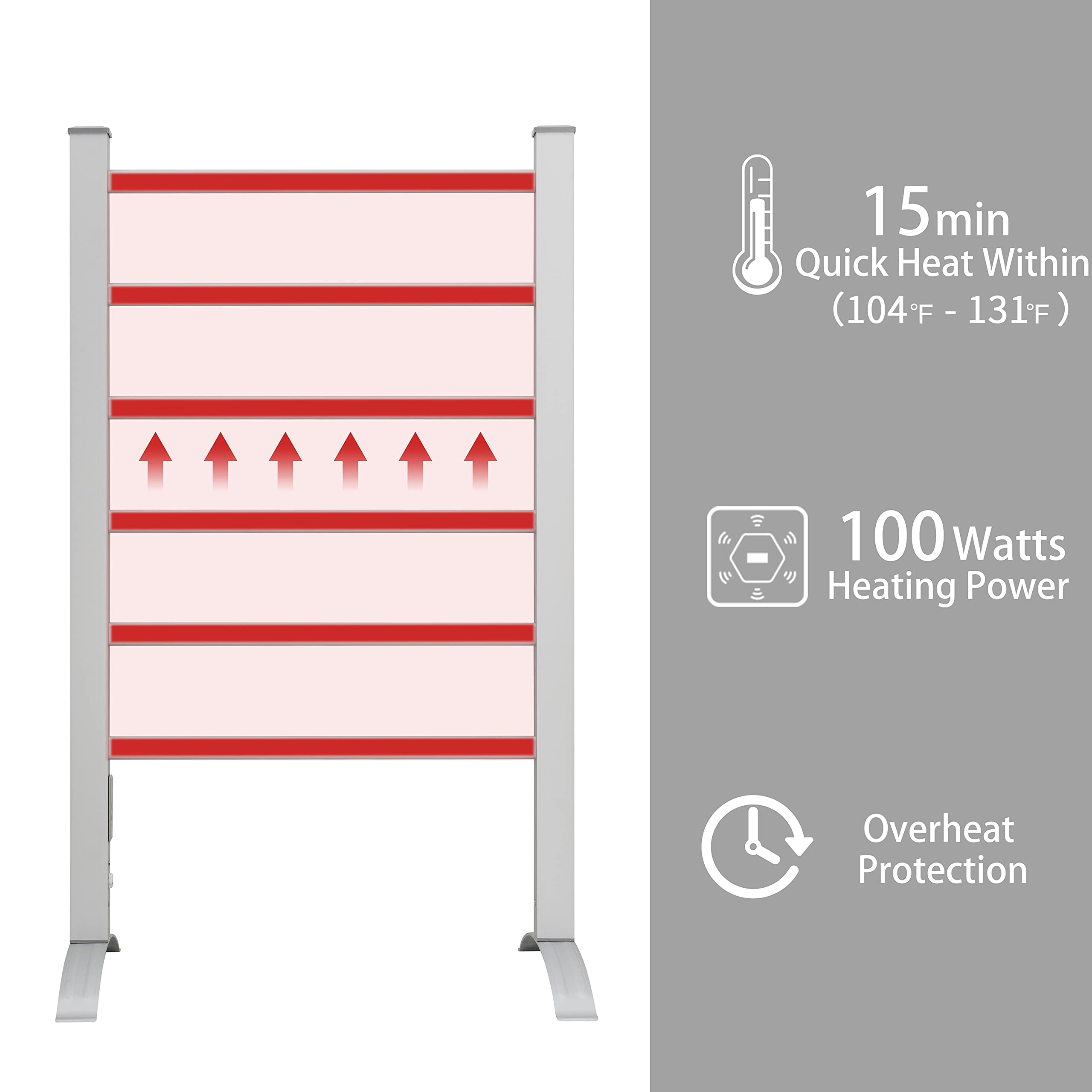 15 min Quick Heat Within (104°F - 131°F)

100 Watts Heating Power

Overheat Protection