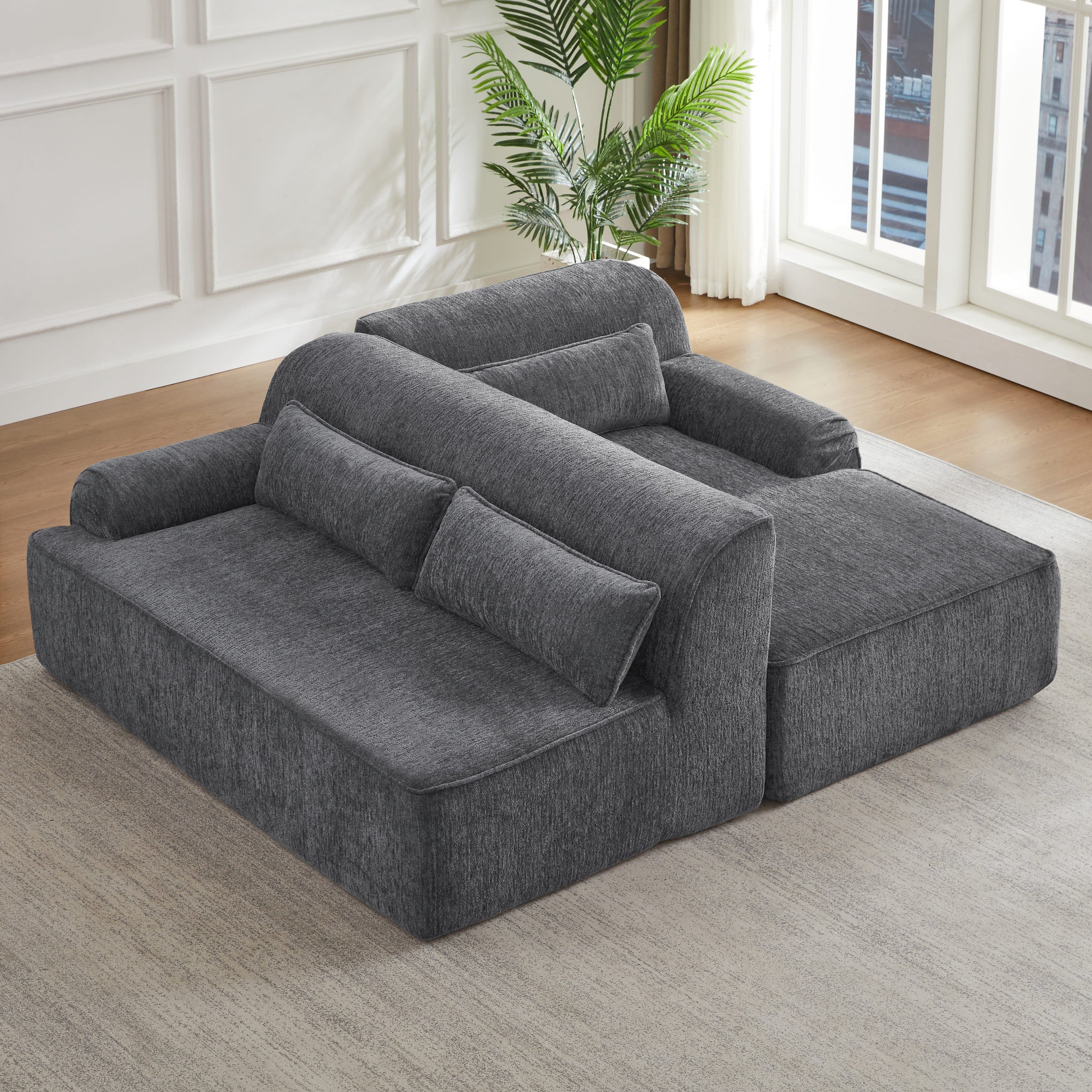 Alt View 5. Aukfa - Chenille L-Shape Sectional Sofa-Minimalist, Sleeper Couch for Living Room, Apartment, Reception-No Assembly - Gray.