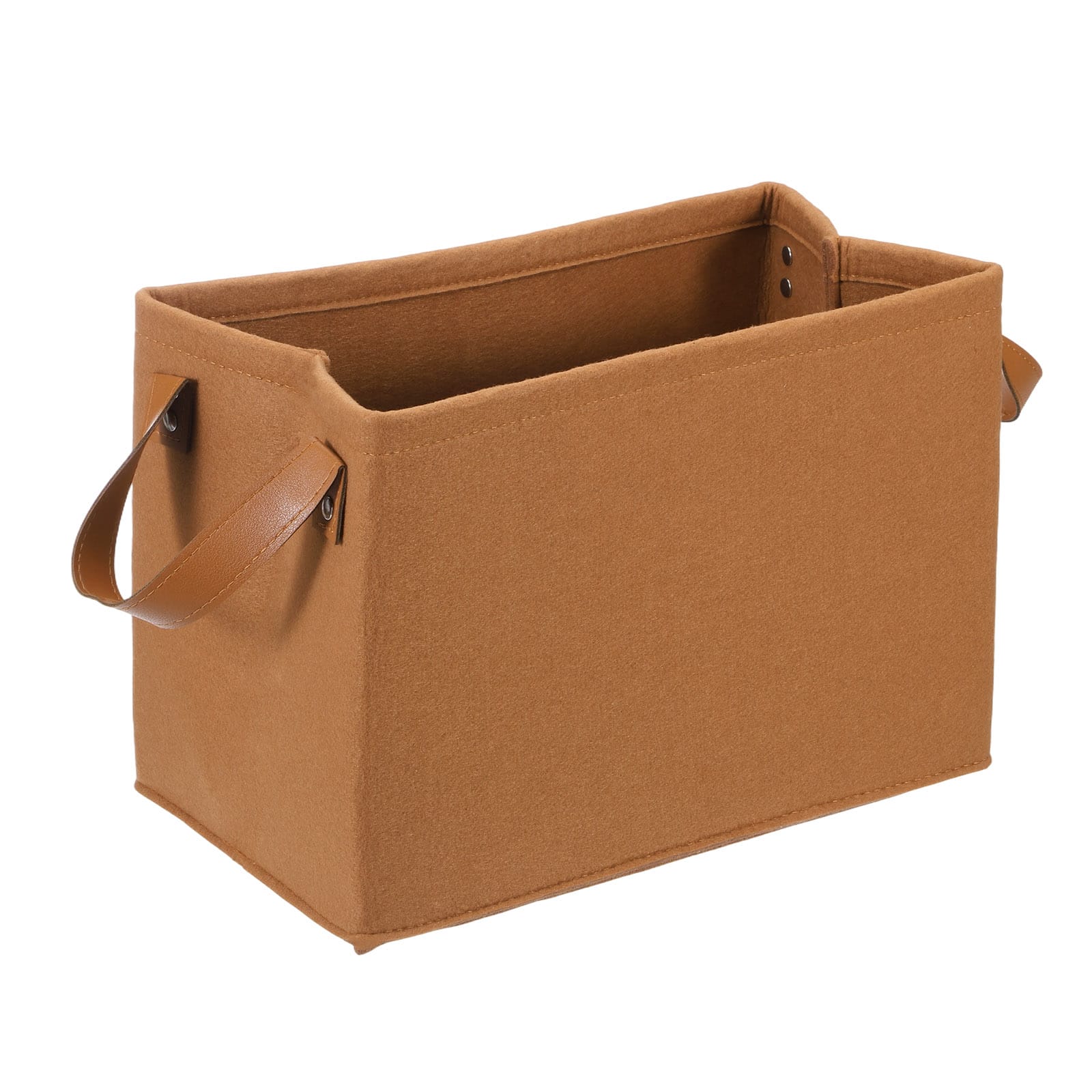 Unique Bargains - Felt Storage Basket, 12x8x7 Inch Collapsible with PU Handle Foldable Blanket Basket for Closet Laundry - Coffee