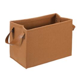 Unique Bargains - Felt Storage Basket, 12x8x7 Inch Collapsible with PU Handle Foldable Blanket Basket for Closet Laundry - Coffee