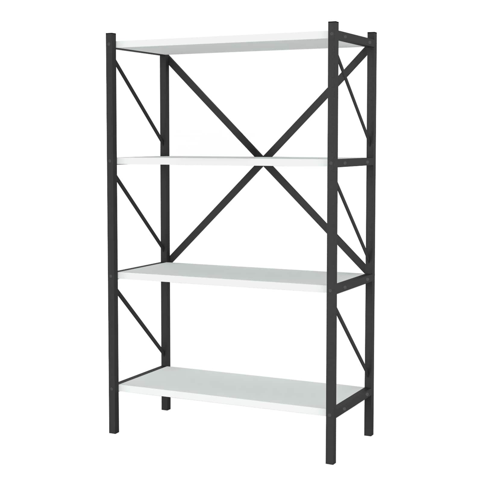 Gymax - 4-Tier Bookshelf Industrial Bookcase w/Heavy-Duty Metal Frame for Living Room - White