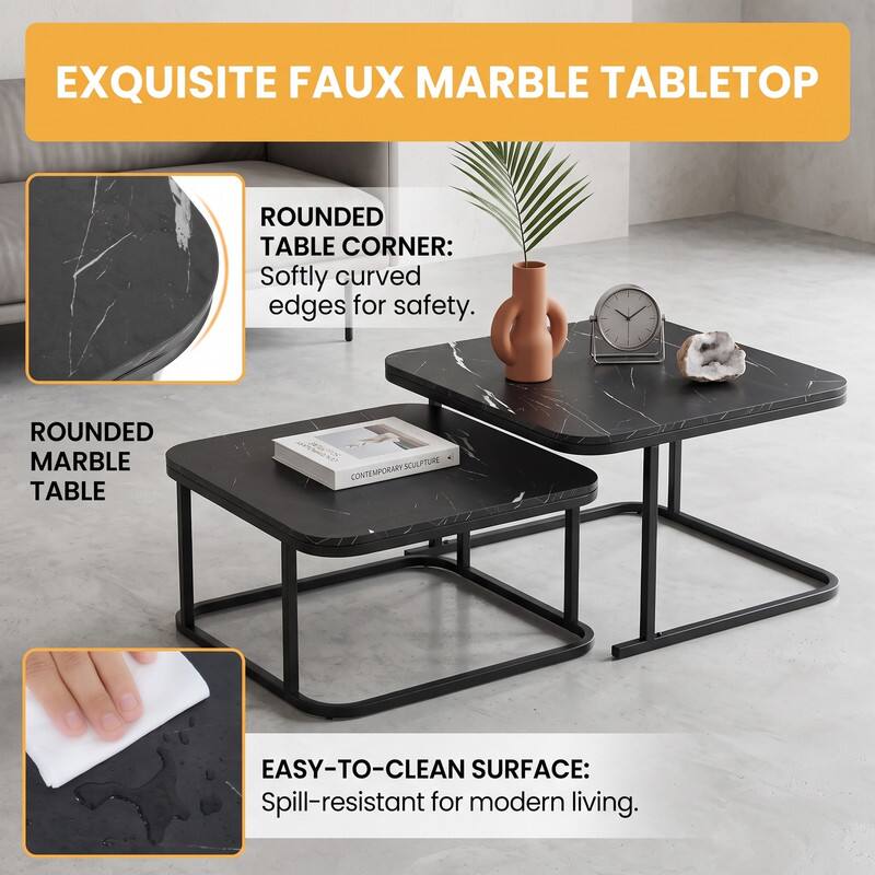EXQUISITE FAUX MARBLE TABLETOP

ROUNDED TABLE CORNER: Softly curved edges for safety.

ROUNDED MARBLE TABLE

CONTEMPORARY SCULPTURE

EASY-TO-CLEAN SURFACE: Spill-resistant for modern living.