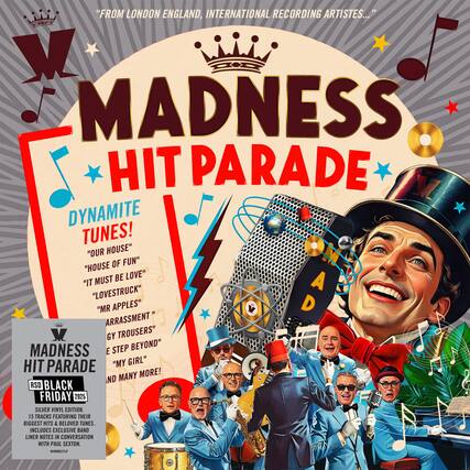 "FROM LONDON ENGLAND, INTERNATIONAL RECORDING ARTISTES... MADNESS HIT PARADE DYNAMITE TUNES! 'OUR HOUSE' 'HOUSE OF FUN' 'IT MUST BE LOVE' 'LOVESTRUCK' 'MR APPLES' 'ARRASSMENT' 'GY TROUSERS' 'A STEP BEYOND' 'MY GIRL' AND MANY MORE! RSD BLACK FRIDAY 2025 SILVER VINYL EDITION. 15 TRACKS FEATURING THEIR BIGGEST HITS & BELOVED TUNES. INCLUDES EXCLUSIVE BAND LINER NOTES IN CONVERSATION WITH PAUL SEXTON."