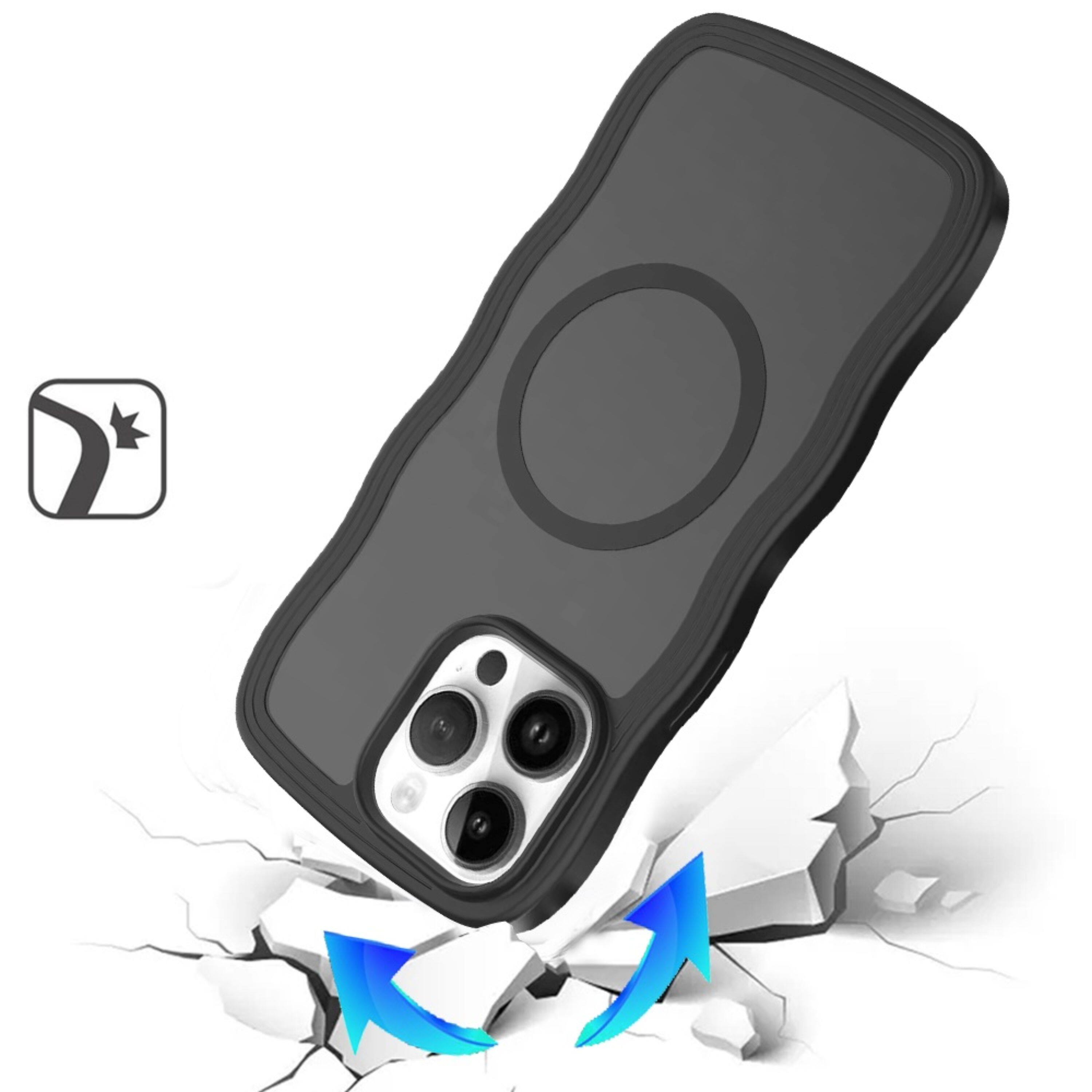 Angle. Kitcheniva - Wavy Side Grip With Magnetic Circle Cover For iPhone 14 Pro Max Black - Black.