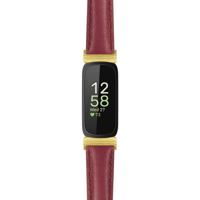 Front. StrapsCo - Everyday Leather Watch Band Strap For Fitbit Inspire 3 (Extra Long) - Purple (Yellow Gold Hardware).