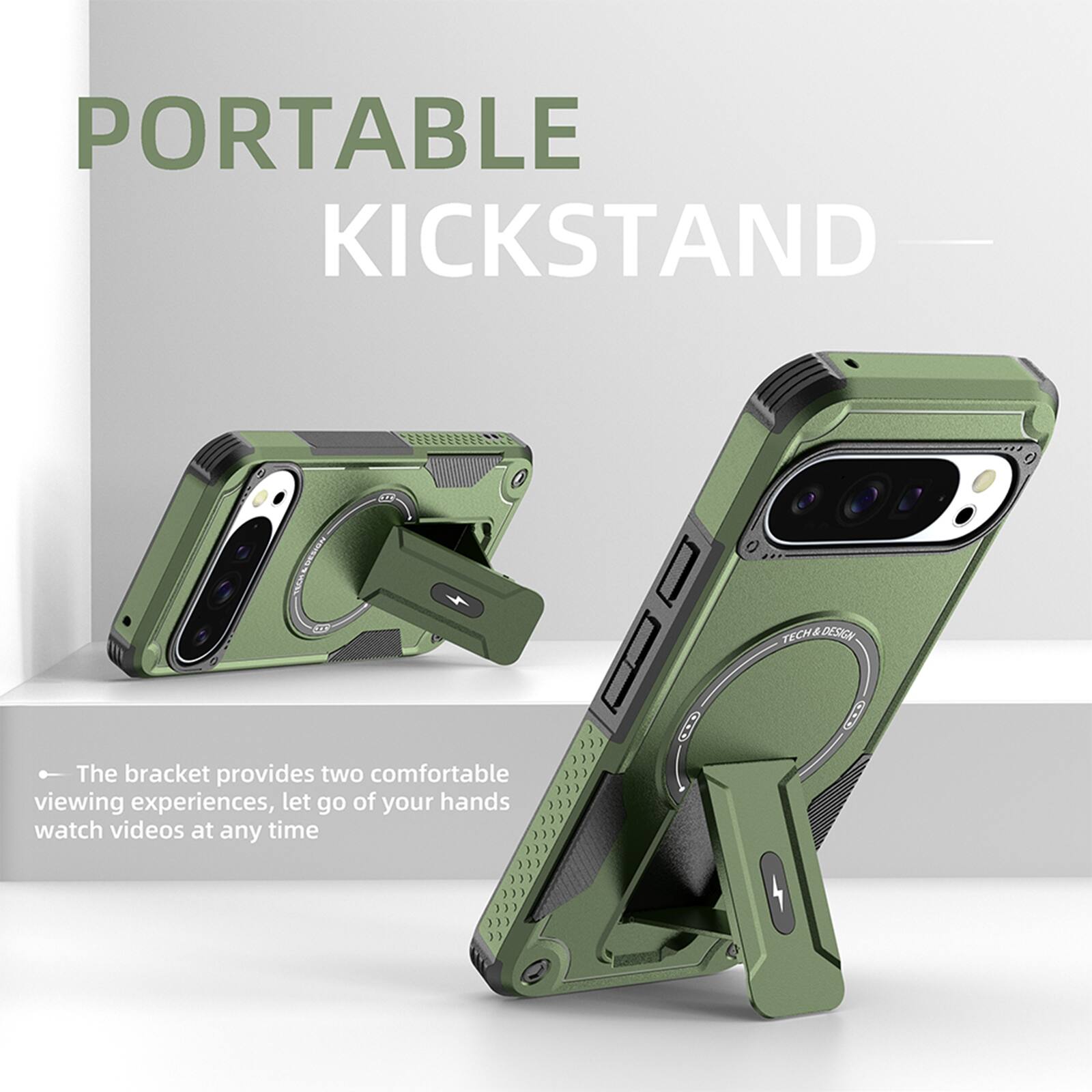 PORTABLE KICKSTAND  
COESION 4 TECH & DESIGN  

The bracket provides two comfortable viewing experiences, let go of your hands watch videos at any time