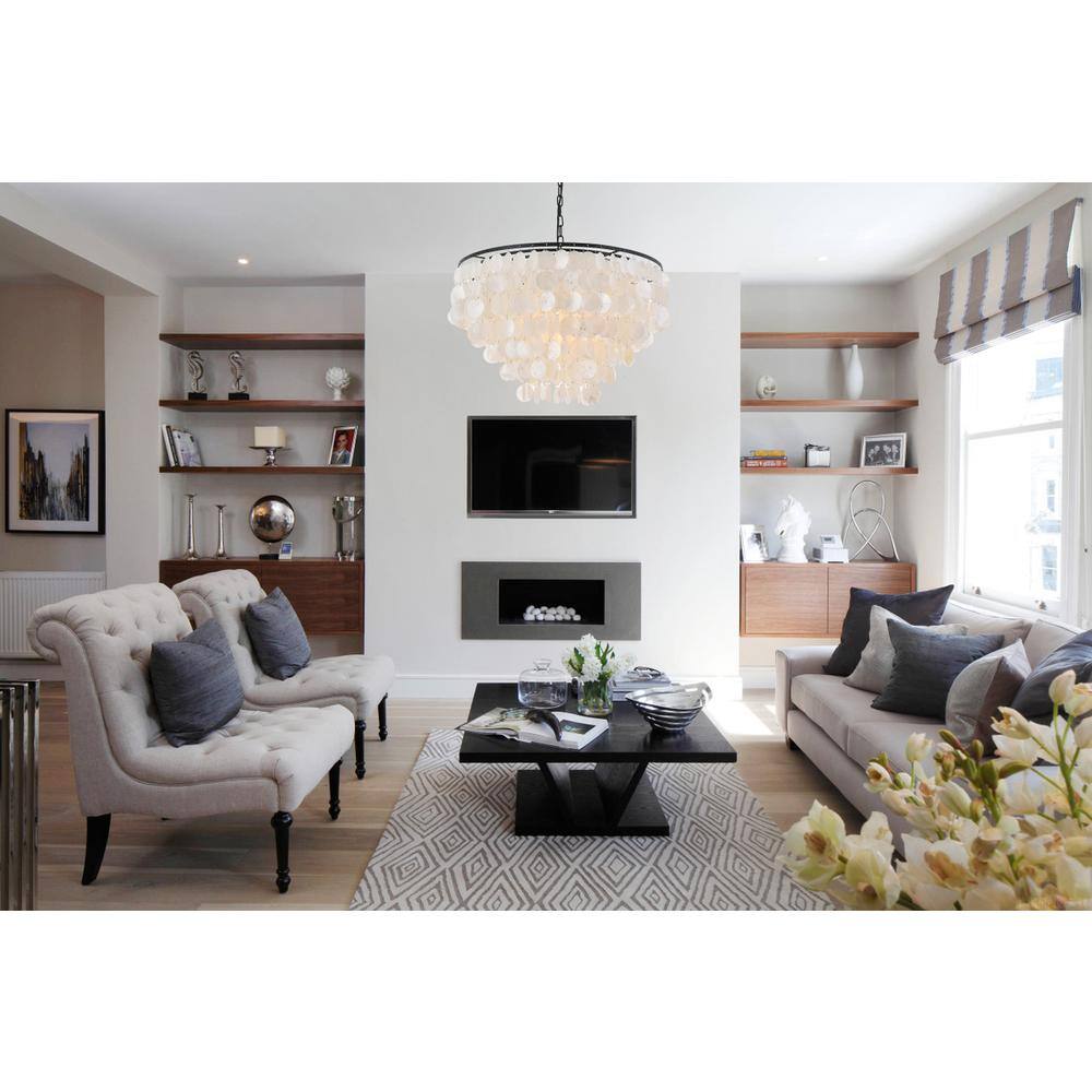 Angle. Living District - Selene 6 light Black Pendant - Black And White.