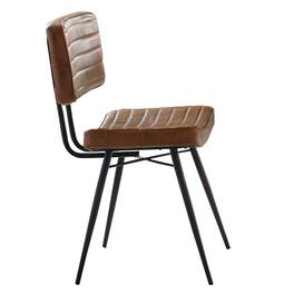 Manhattan Lane - Mia 18 Inch Side Chair, Set of 2, Dyed Brown Leather, Vertical Tufting - Brown, Black