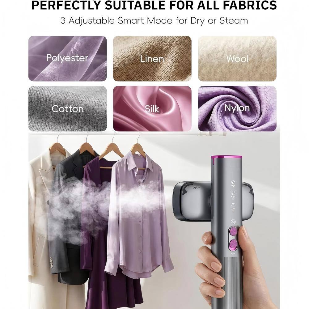 PERFECTLY SUITABLE FOR ALL FABRICS

3 Adjustable Smart Mode for Dry or Steam

- Polyester
- Linen
- Wool
- Cotton
- Silk
- Nylon